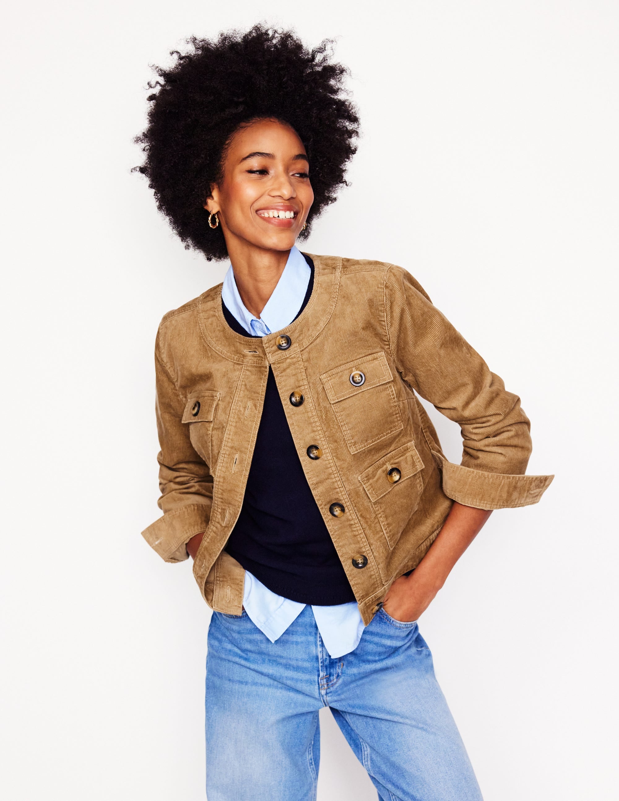 Veste décontractée sans col-Cappuccino - Image 1