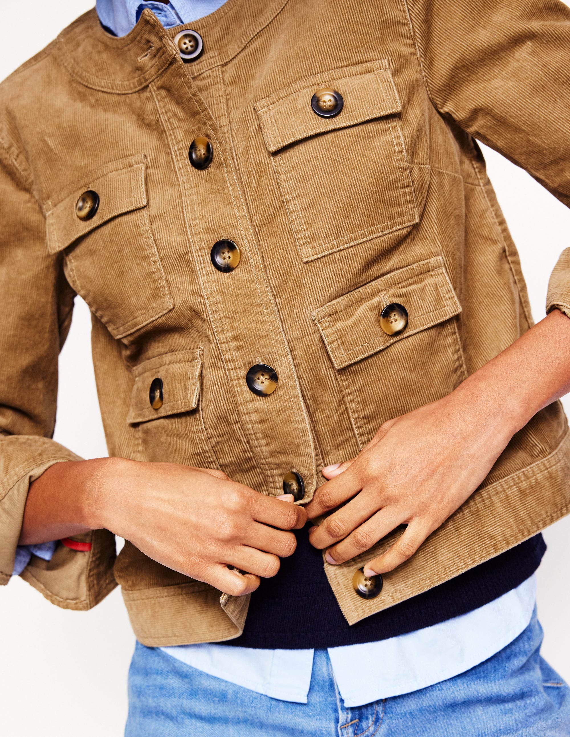 Veste décontractée sans col-Cappuccino - Image 3