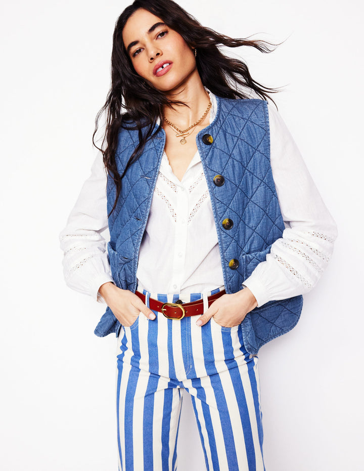 Jeans-Steppweste-Mittlere Waschung