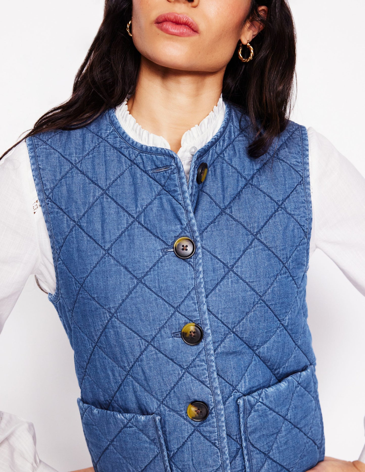 Denim Quilted Gilet-Mid Wash