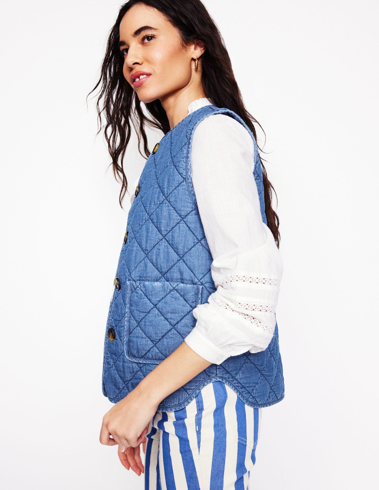 Denim Quilted Gilet-Mid Wash