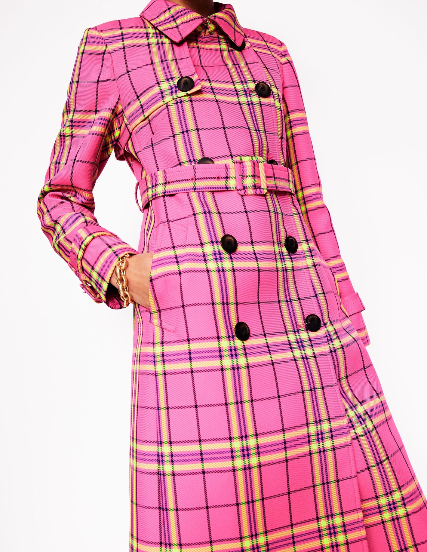 Trench Cheltenham-Carreaux rose fluo