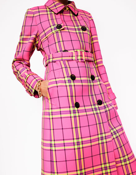 Cheltenham Trenchcoat-Neon-Pink Karomuster