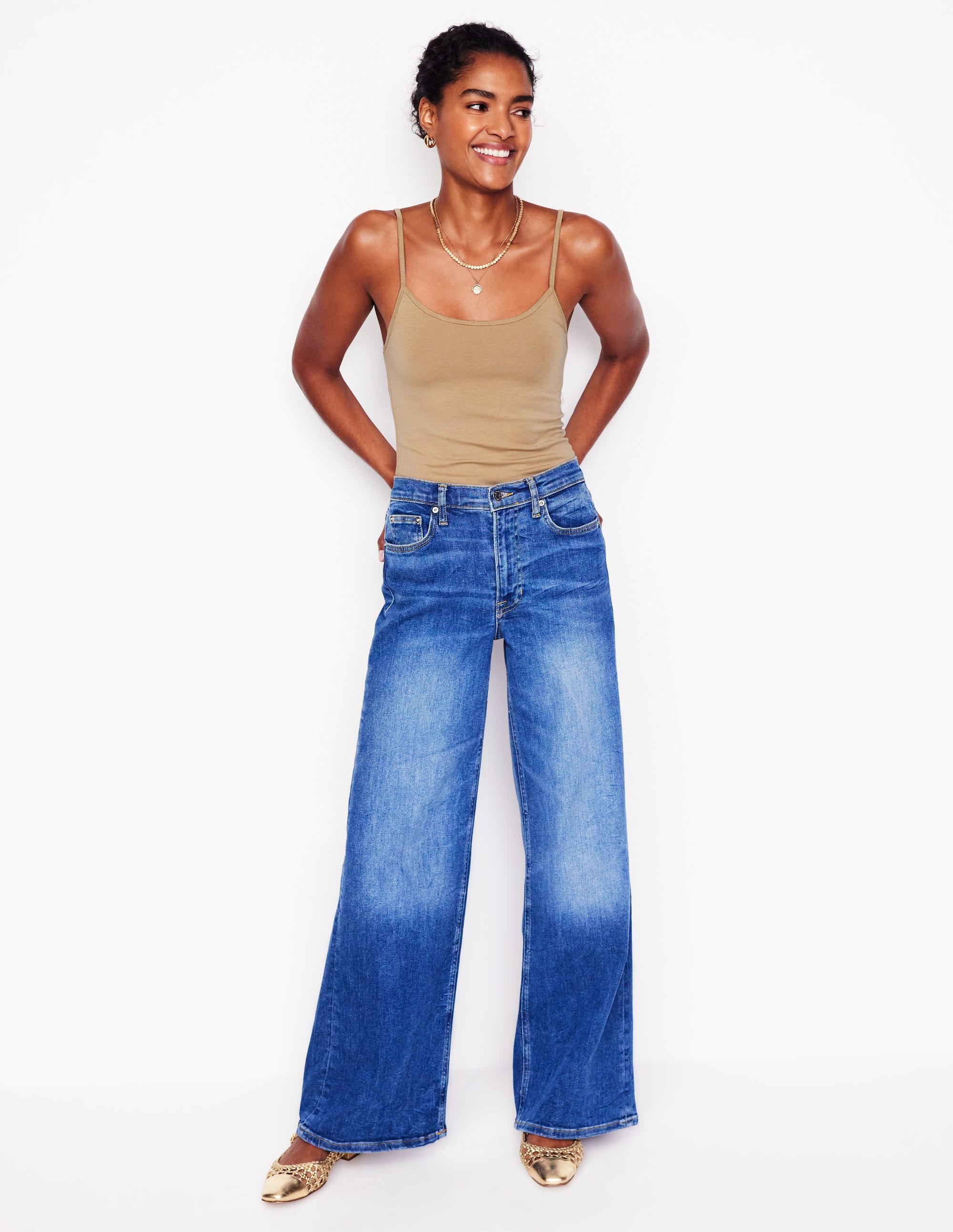 Schlichtes Camisole-Oberteil-Creme-Karamellbraun - Image 4