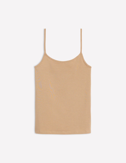 Schlichtes Camisole-Oberteil-Creme-Karamellbraun-5