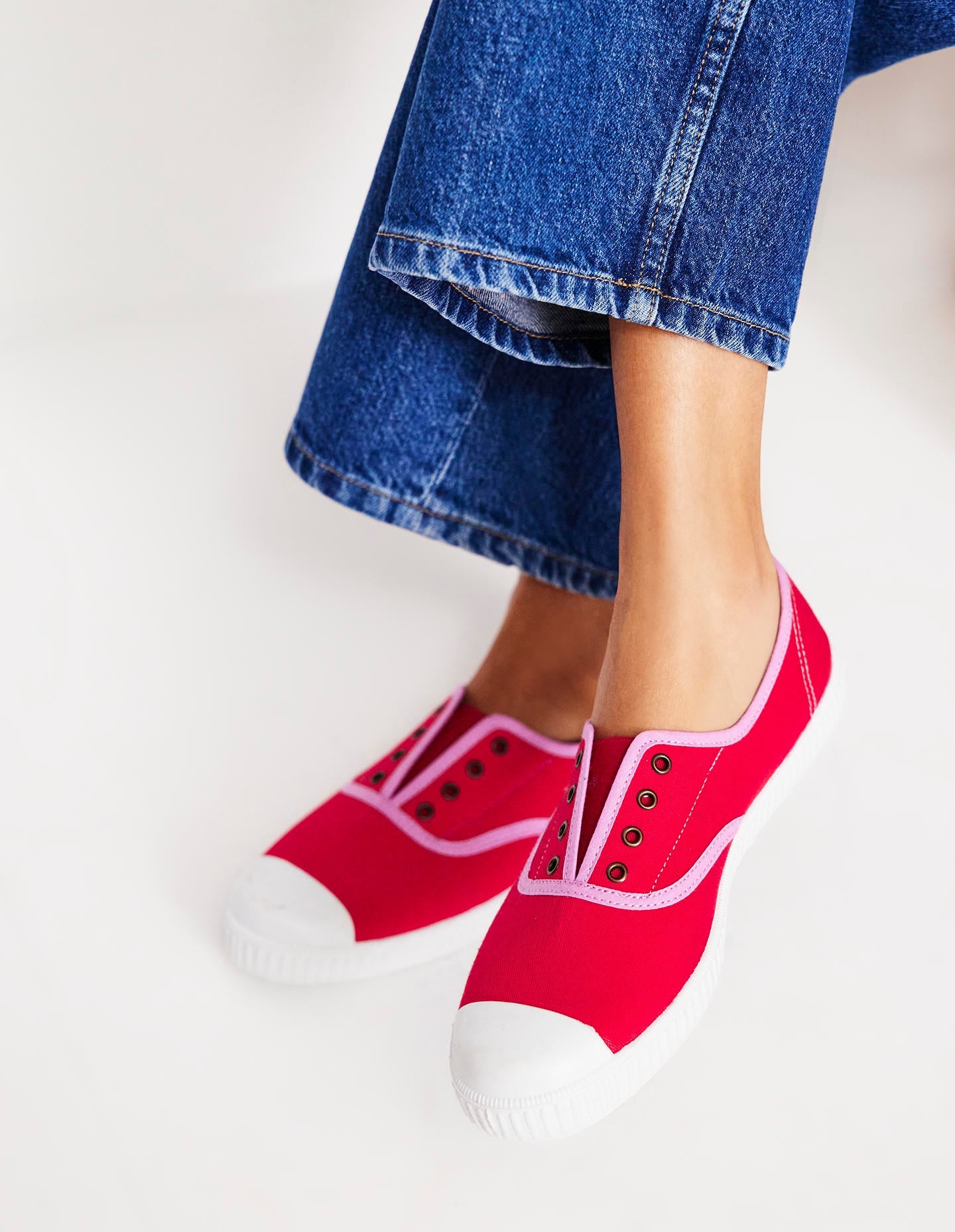 Tennis sans lacets en toile-Rouge boîte aux lettres/rose tendre - Image 2
