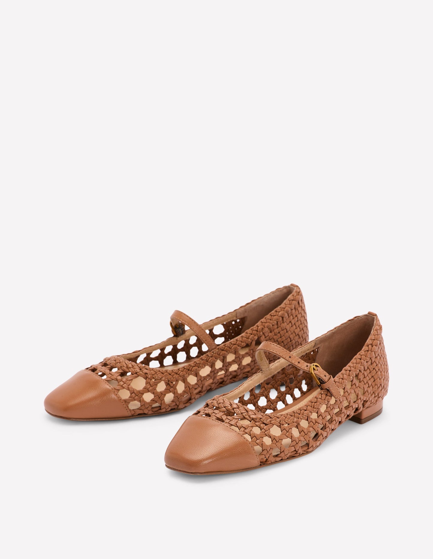 Penelope Mary Jane Flat-Tan Weave