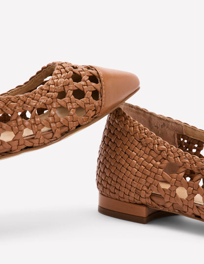 Penelope Mary Jane Flat-Tan Weave