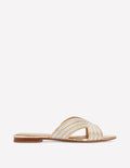 Flache, gestreifte Sandalen-Gold/Silber