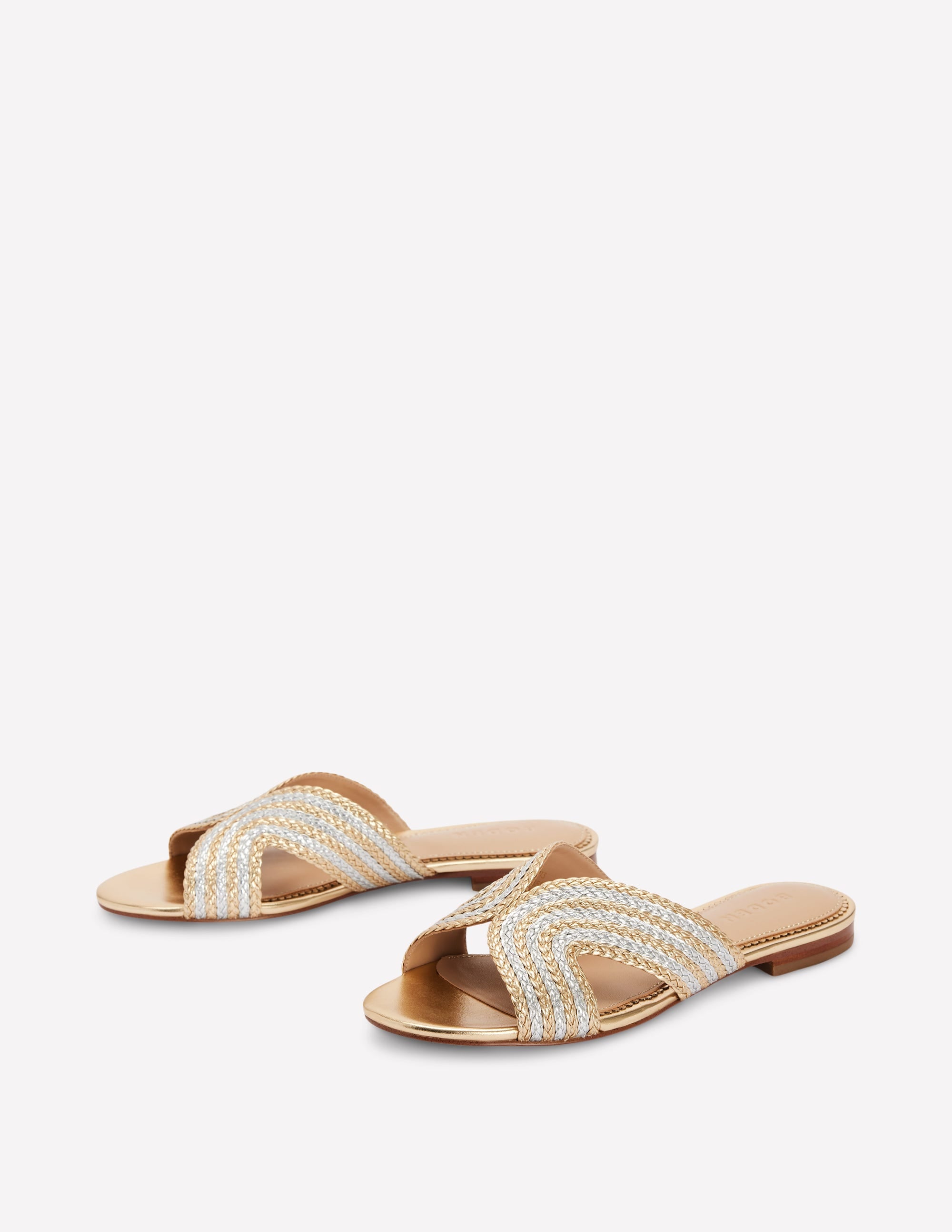 Flache, gestreifte Sandalen-Gold/Silber - Image 3