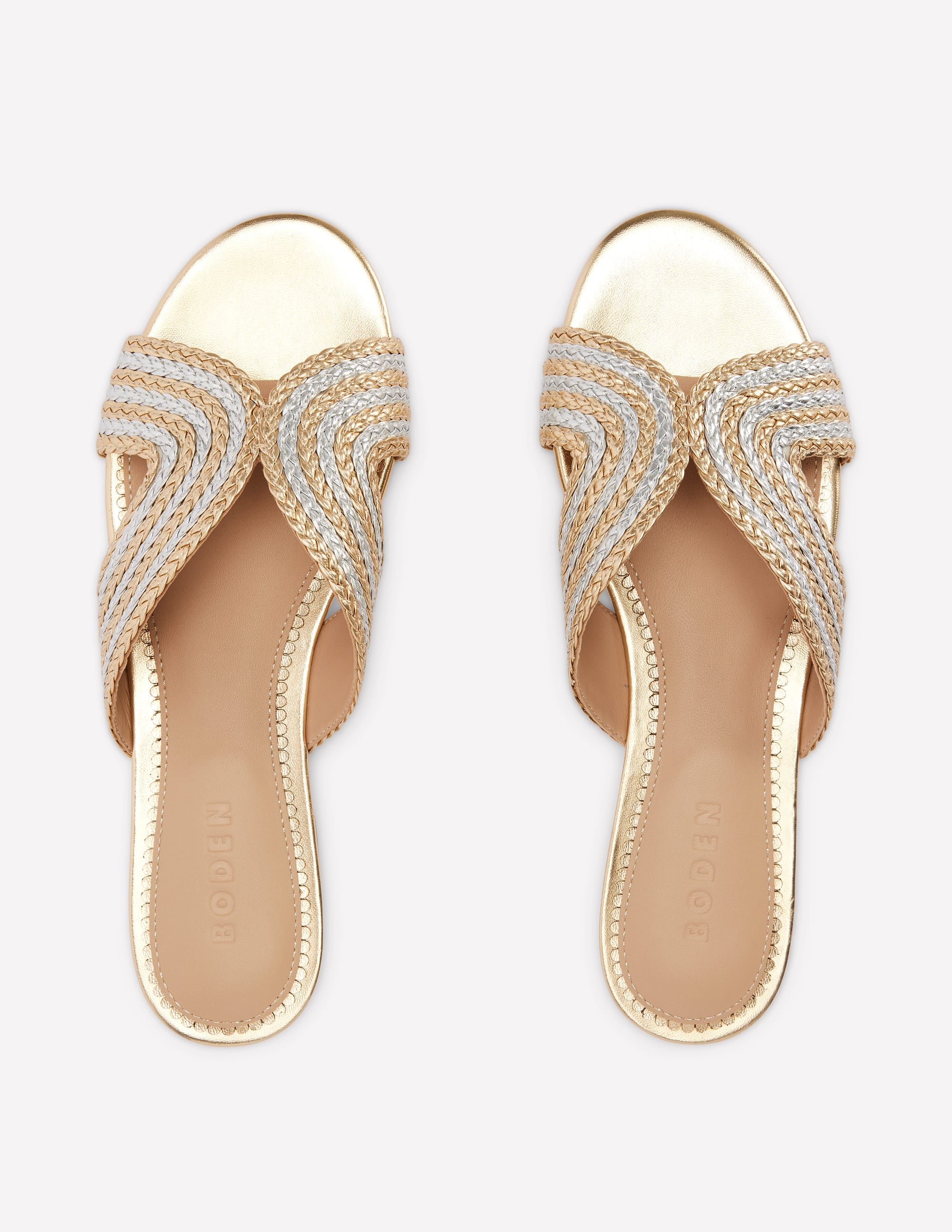 Flache, gestreifte Sandalen-Gold/Silber - Image 5