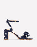Absatzsandalen mit Schleife-Marineblau und Ecru Punkte