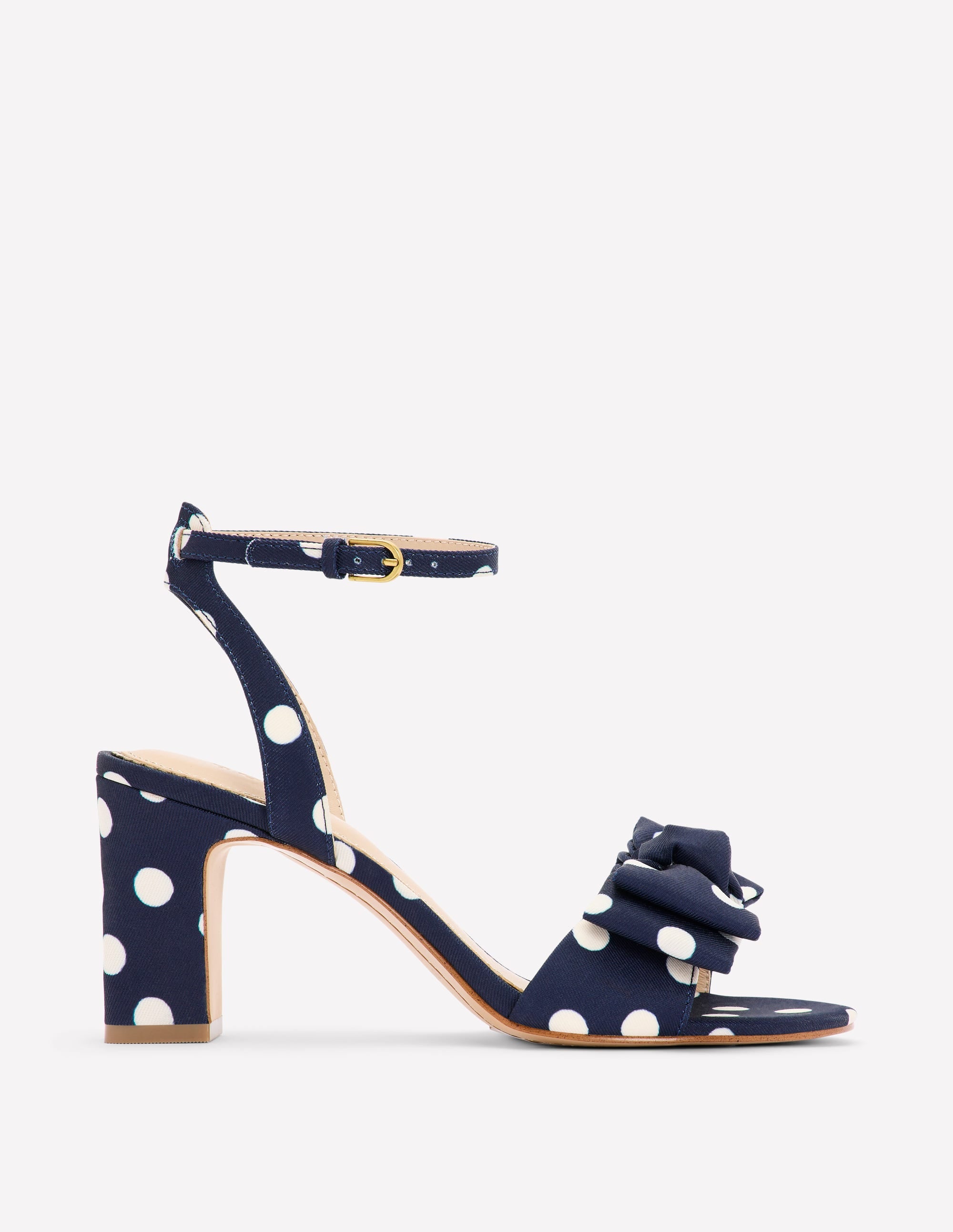Absatzsandalen mit Schleife-Marineblau und Ecru Punkte - Image 1