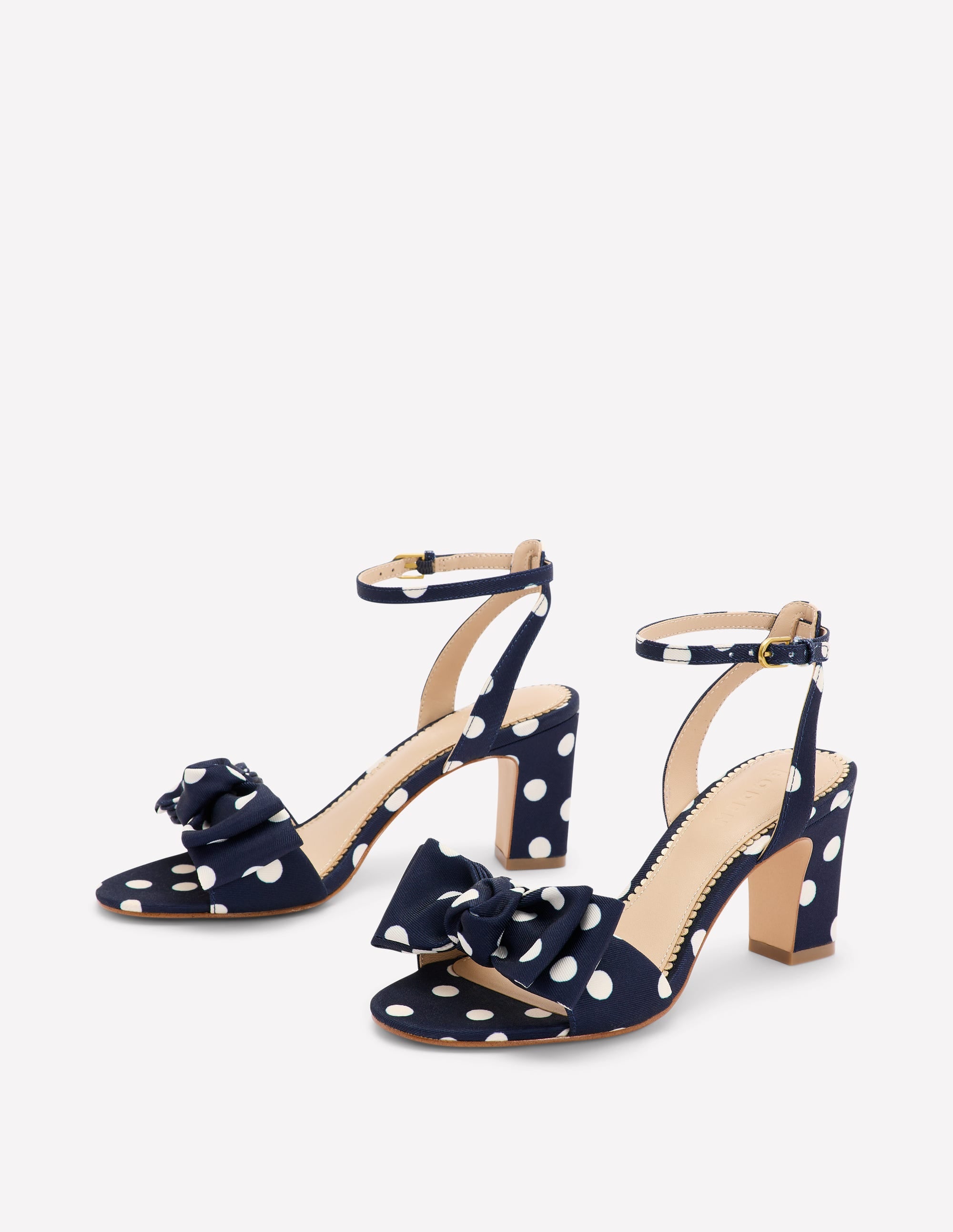 Absatzsandalen mit Schleife-Marineblau und Ecru Punkte - Image 3