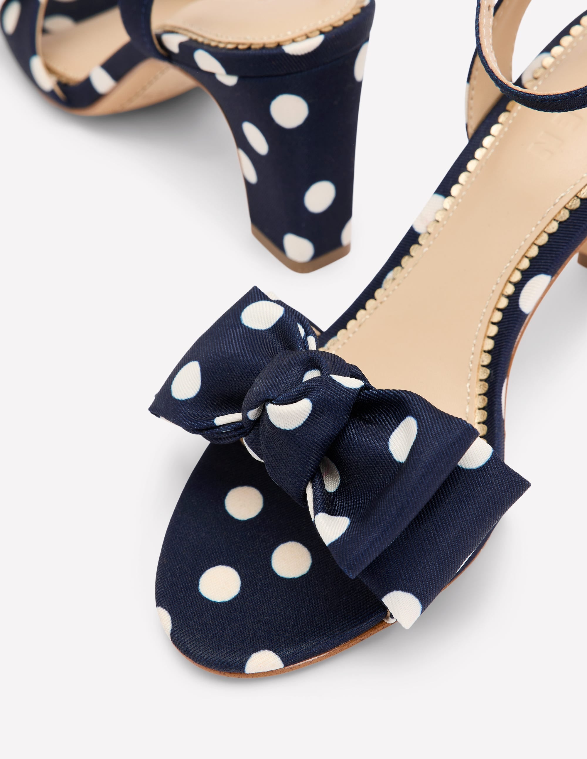 Absatzsandalen mit Schleife-Marineblau und Ecru Punkte - Image 4