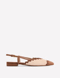 Spitze Schuhe mit Zackenlitze und flacher Sohle-Natur/Hellbraun