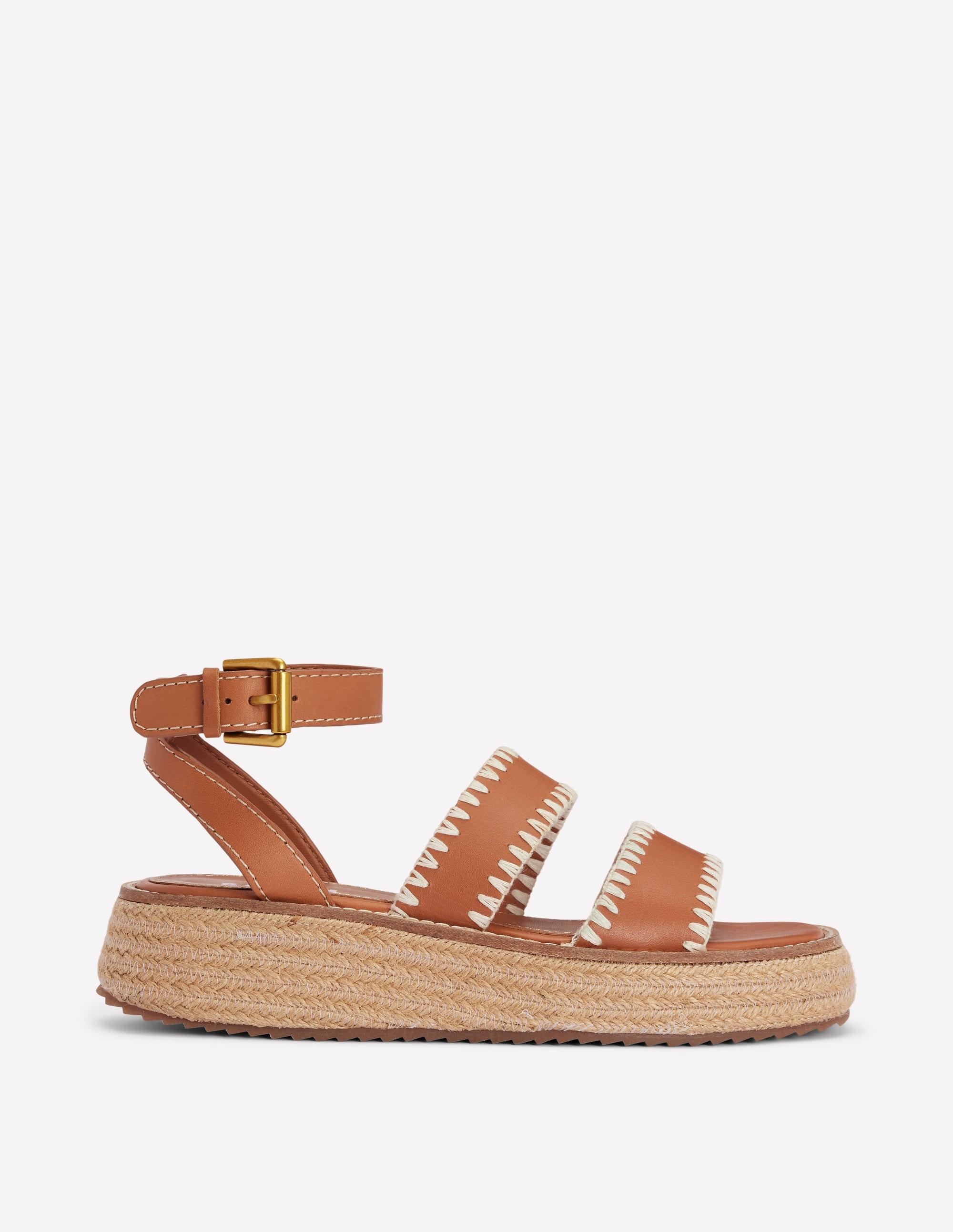 Flache Sandalen mit breiter Plateausohle-Hellbraun - Image 1
