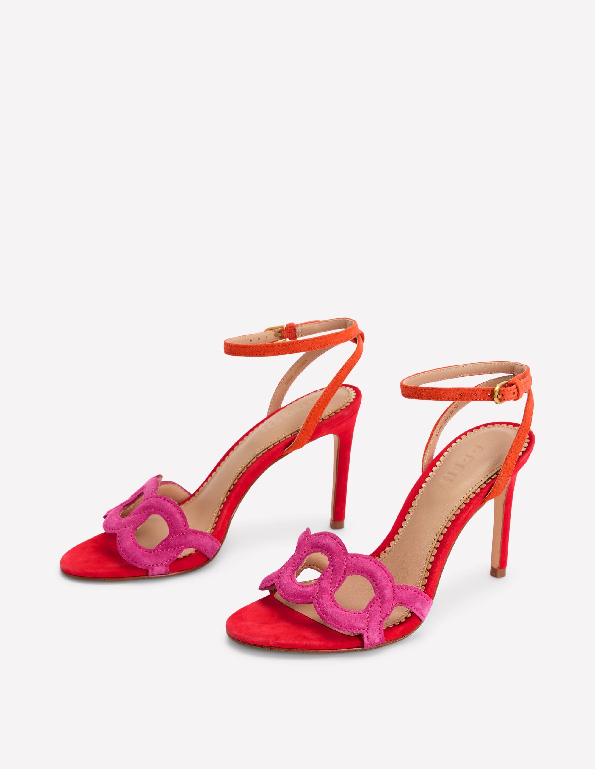 Absatzsandalen mit kreisrunden Details-Briefkastenrot/Sorbet-Rosa - Image 4