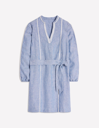 Robe Cleo nouée à la taille en lin-Broderie chambray