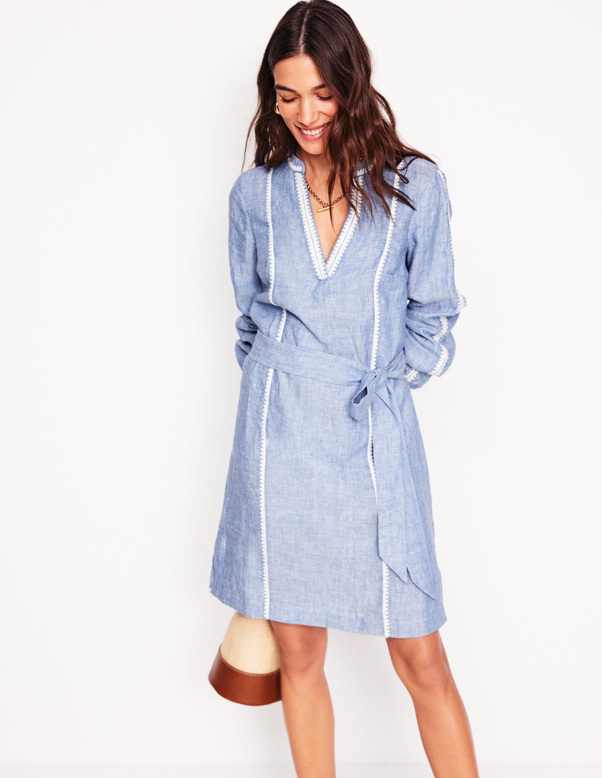 Robe Cleo nouée à la taille en lin-Broderie chambray - Image 5