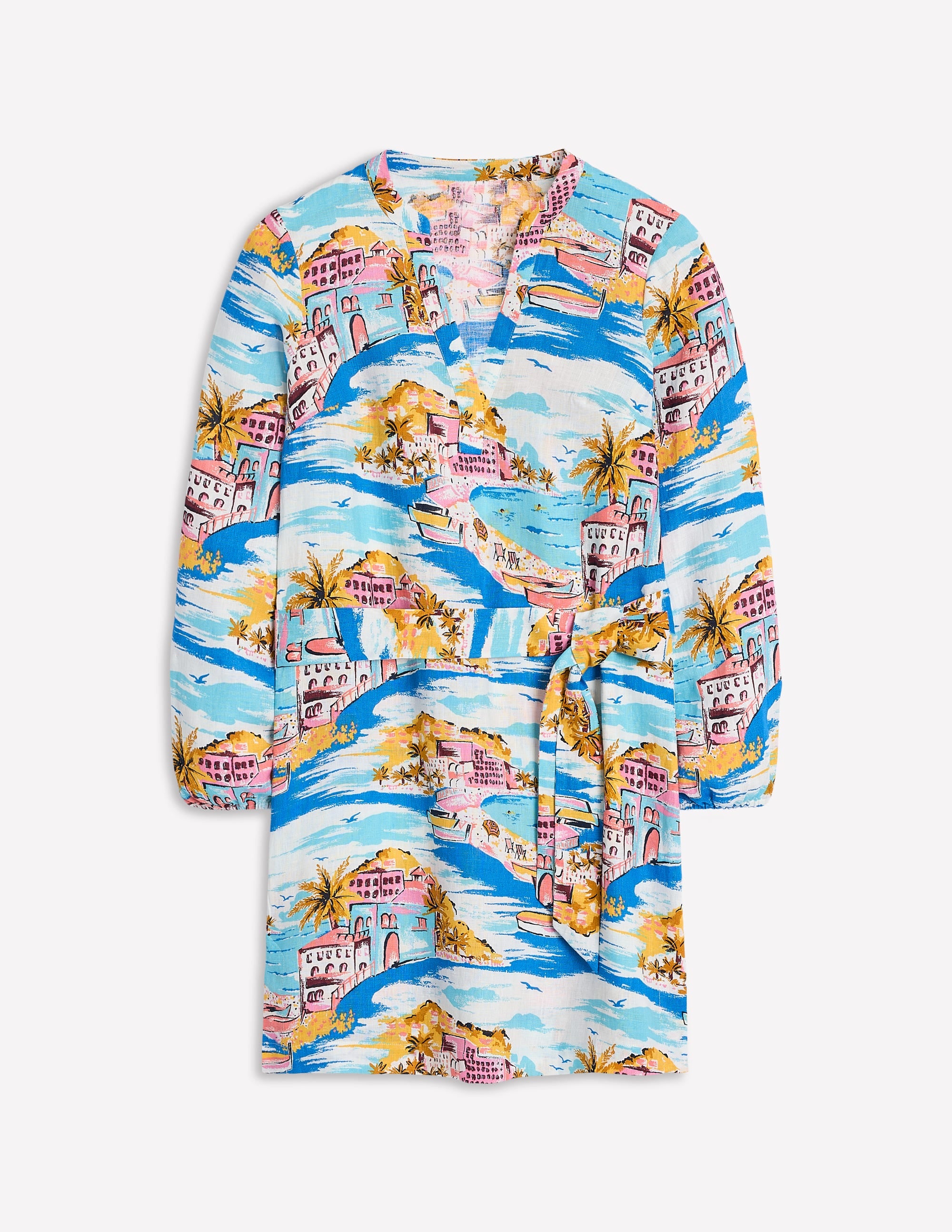 Robe Cleo nouée à la taille en lin-Multi, motif Paradise Bay - Image 5