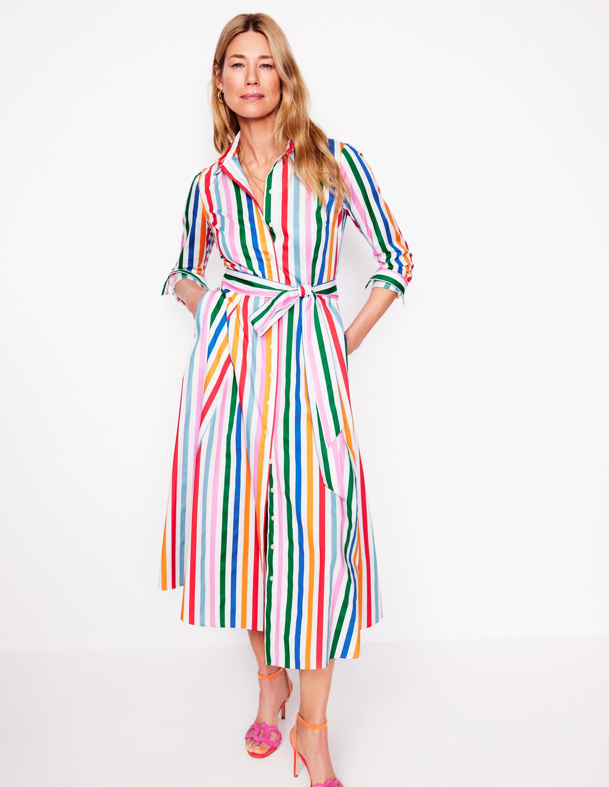 Robe-chemise midi Amy en coton-Mauve, arc-en-ciel tarte aux fraises - Image 1
