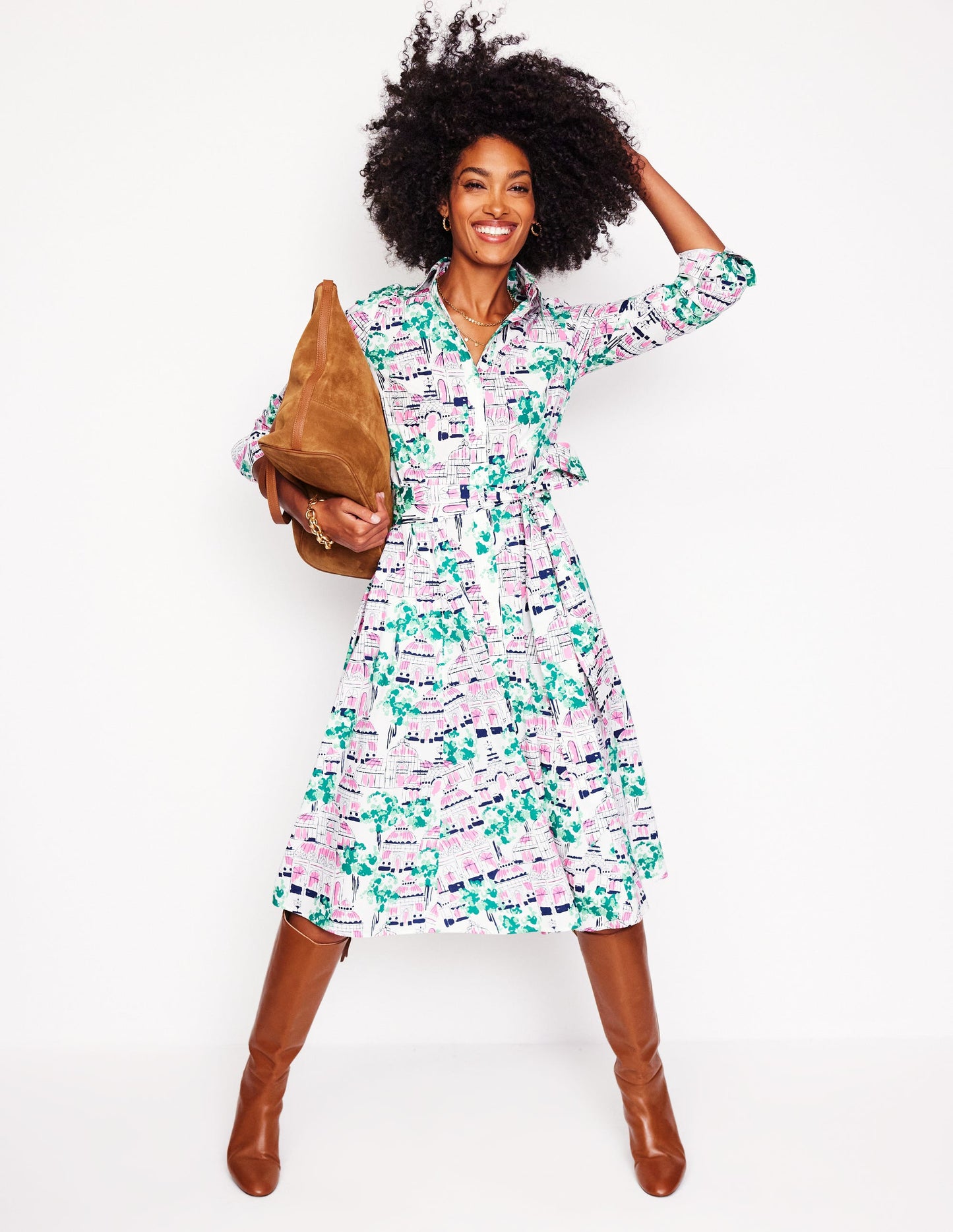 Amy Cotton Midi Shirt Dress-Ivory, Botanical Greenhouse