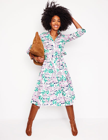 Robe-chemise midi Amy en coton-Ivoire, motif Botanical Greenhouse