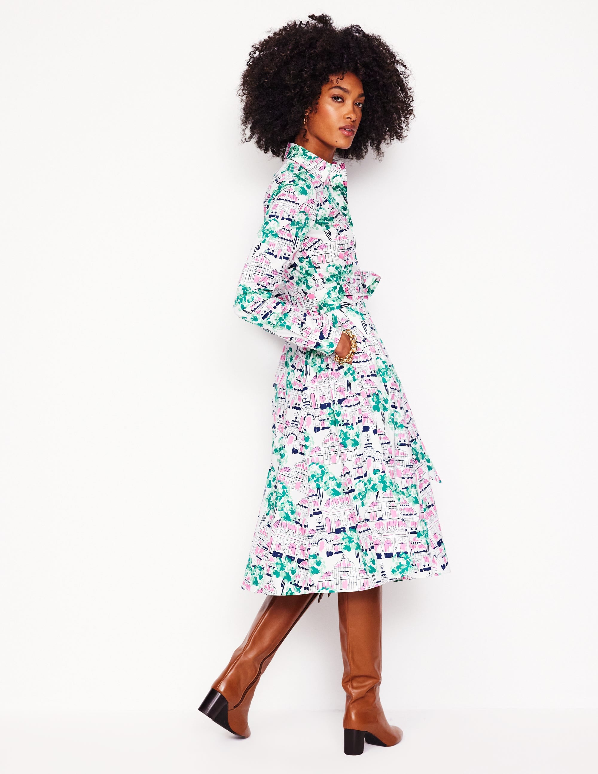 Robe-chemise midi Amy en coton-Ivoire, motif Botanical Greenhouse - Image 3