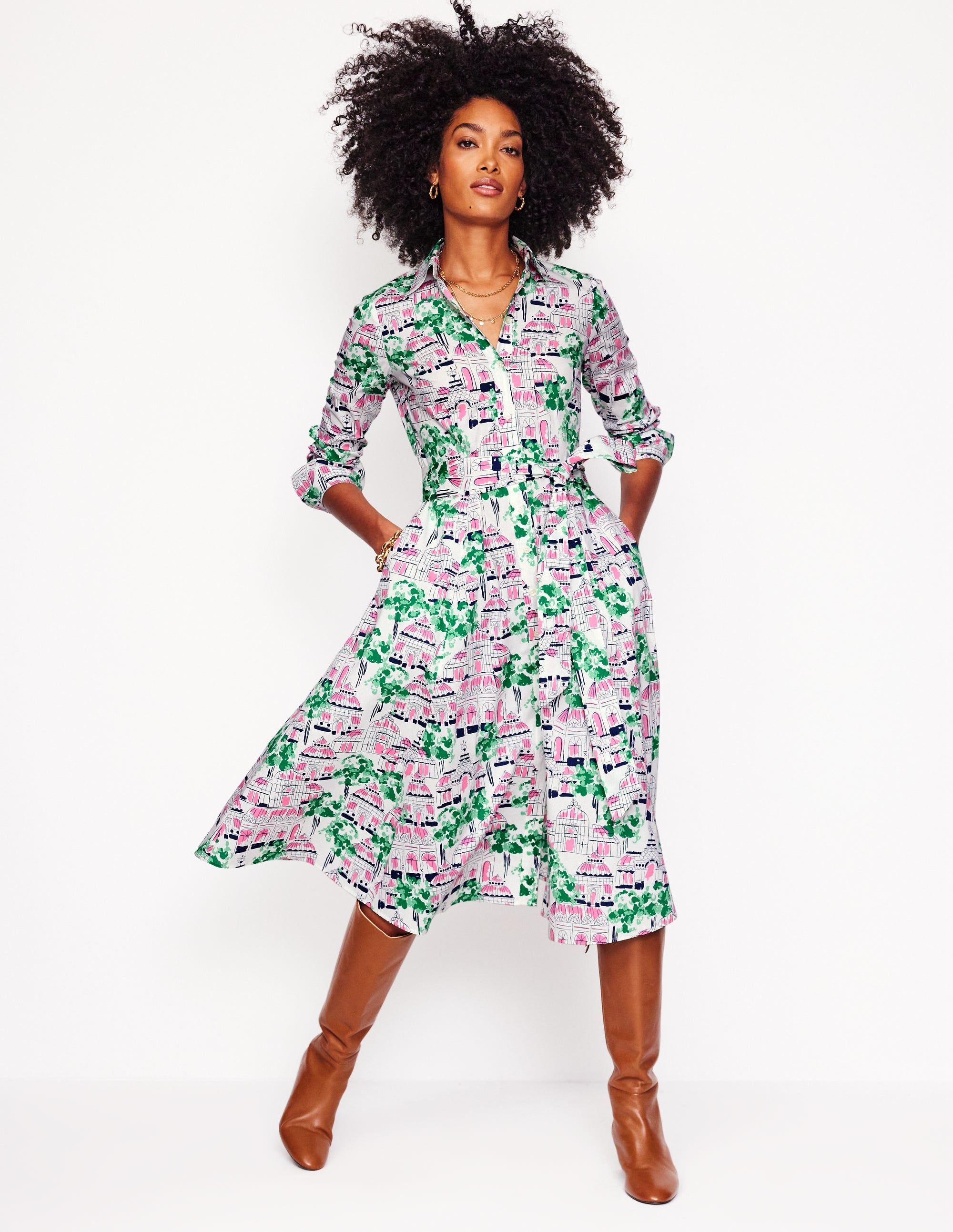 Robe-chemise midi Amy en coton-Ivoire, motif Botanical Greenhouse - Image 4