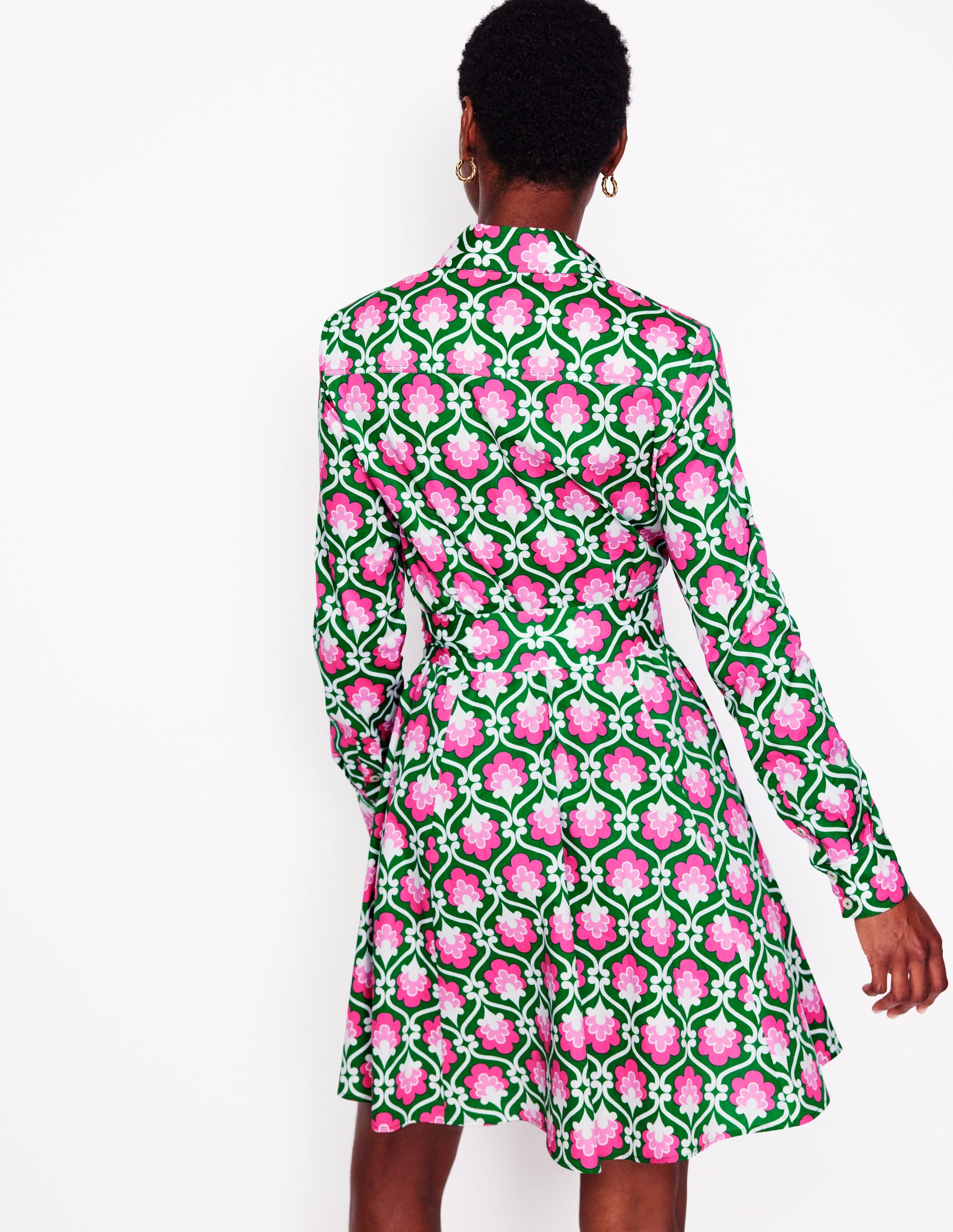 Robe-chemise courte Amy en coton-Émeraude profond, motif Ivy Trellis - Image 3