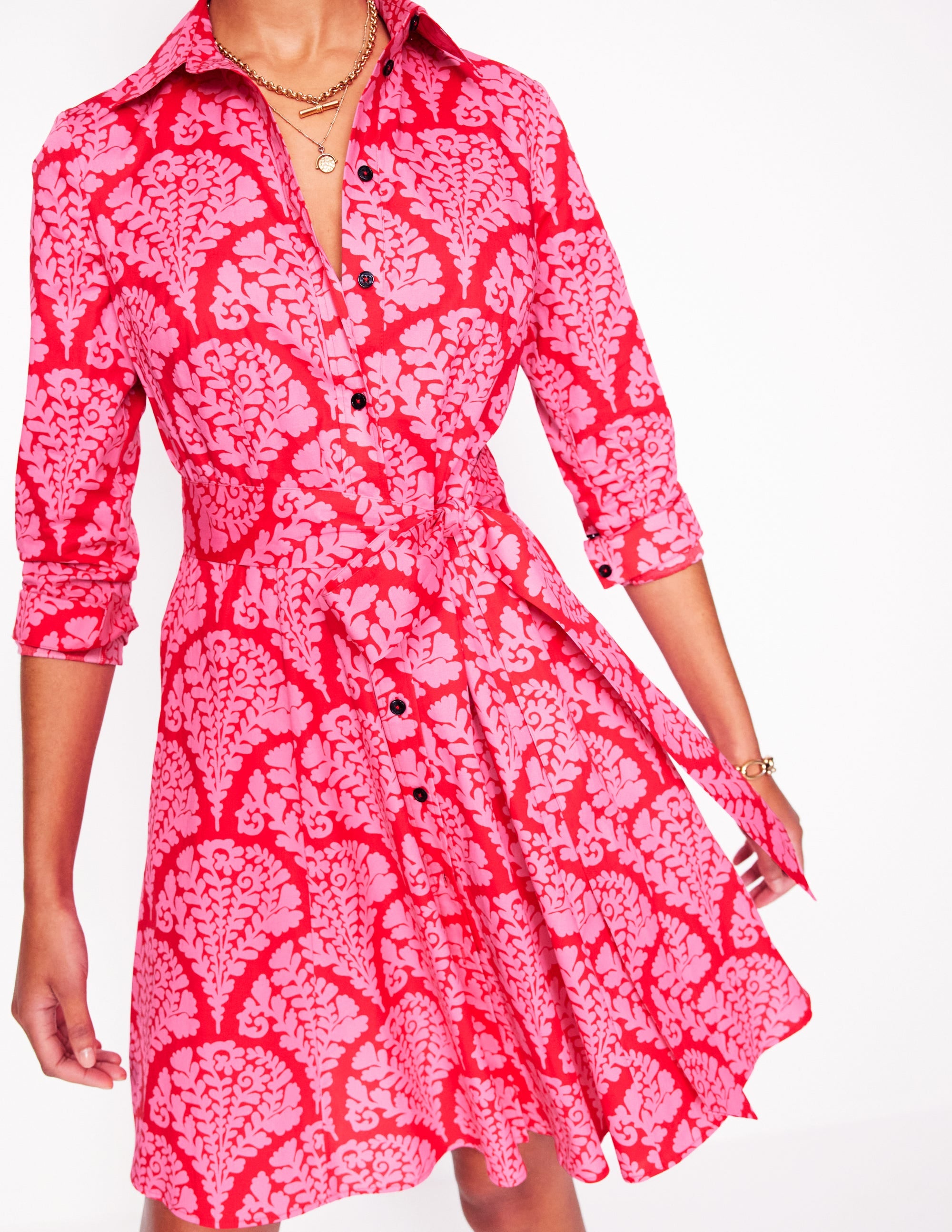 Robe-chemise courte Amy en coton-Rouge coquelicot, motif Blossomy - Image 2