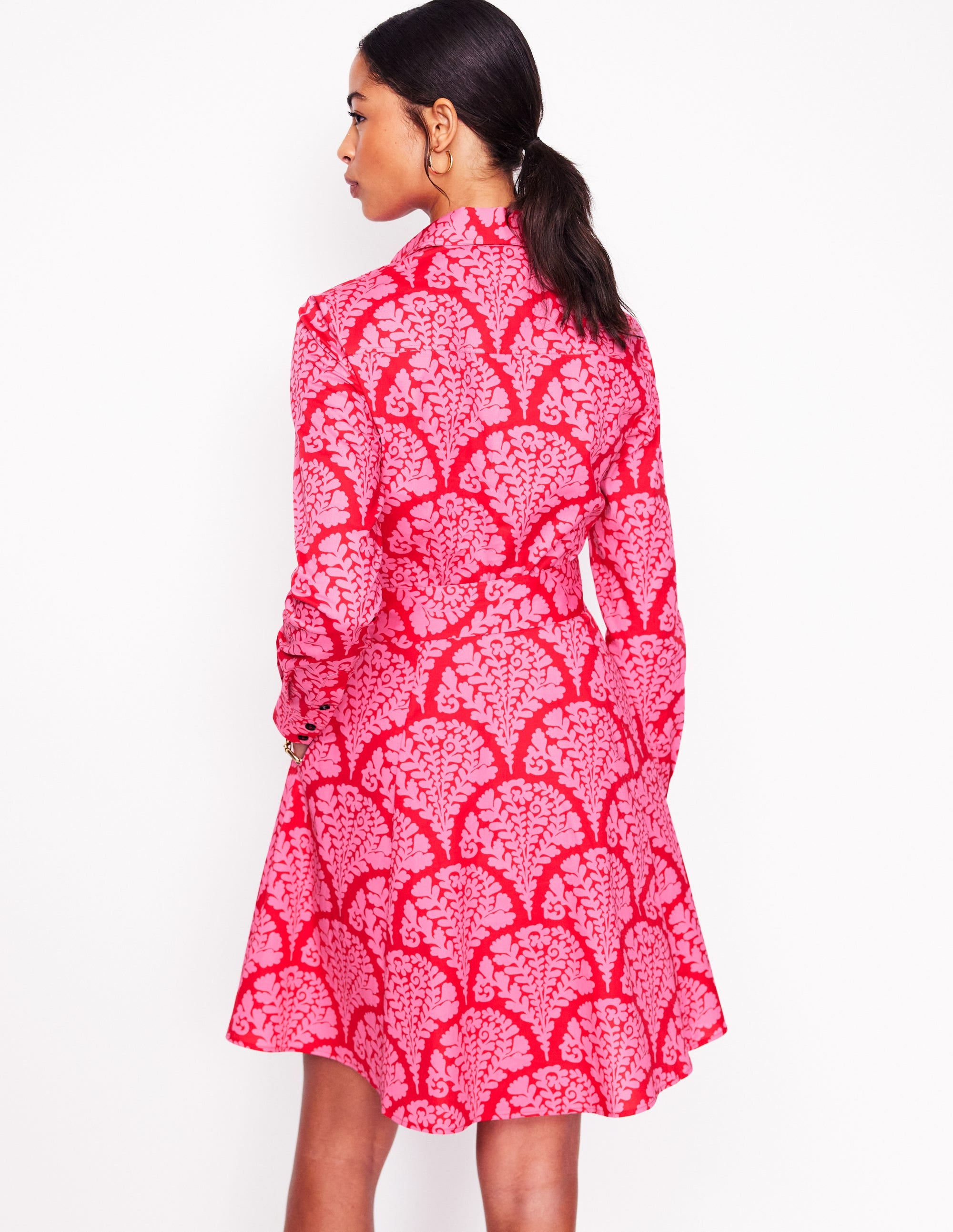 Robe-chemise courte Amy en coton-Rouge coquelicot, motif Blossomy - Image 3