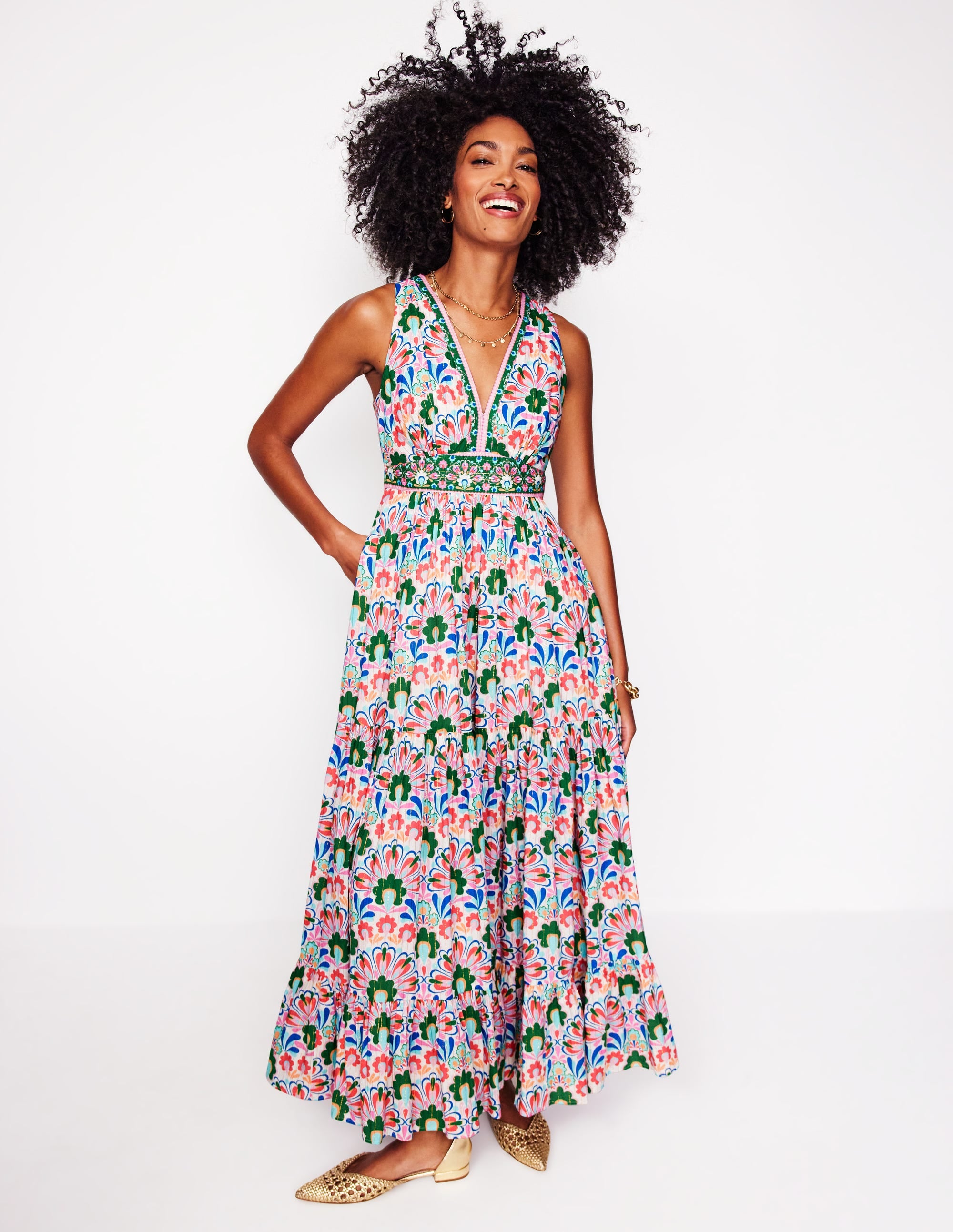 Robe longue Serena en coton à nouer-Multi, motif Decorative Dandelion - Image 1