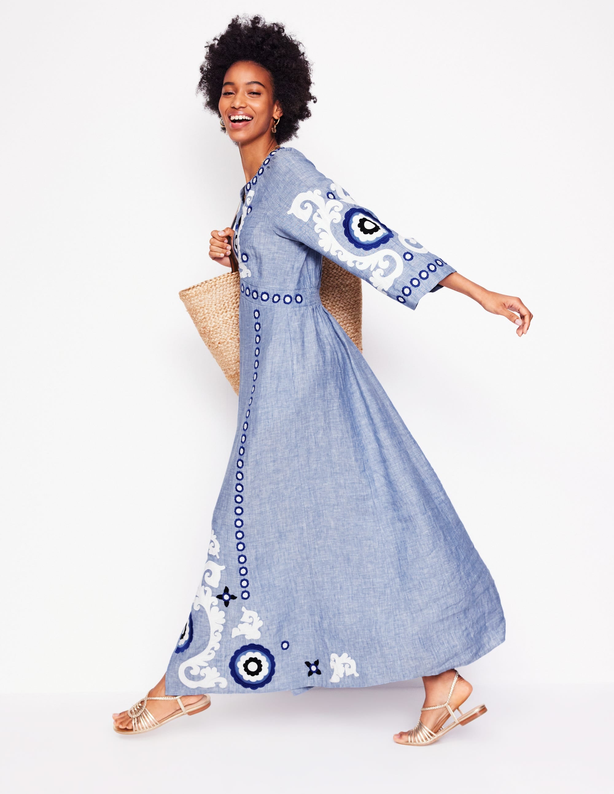 Una Midikleid aus Leinen-Blauer Faux-Uni - Image 1
