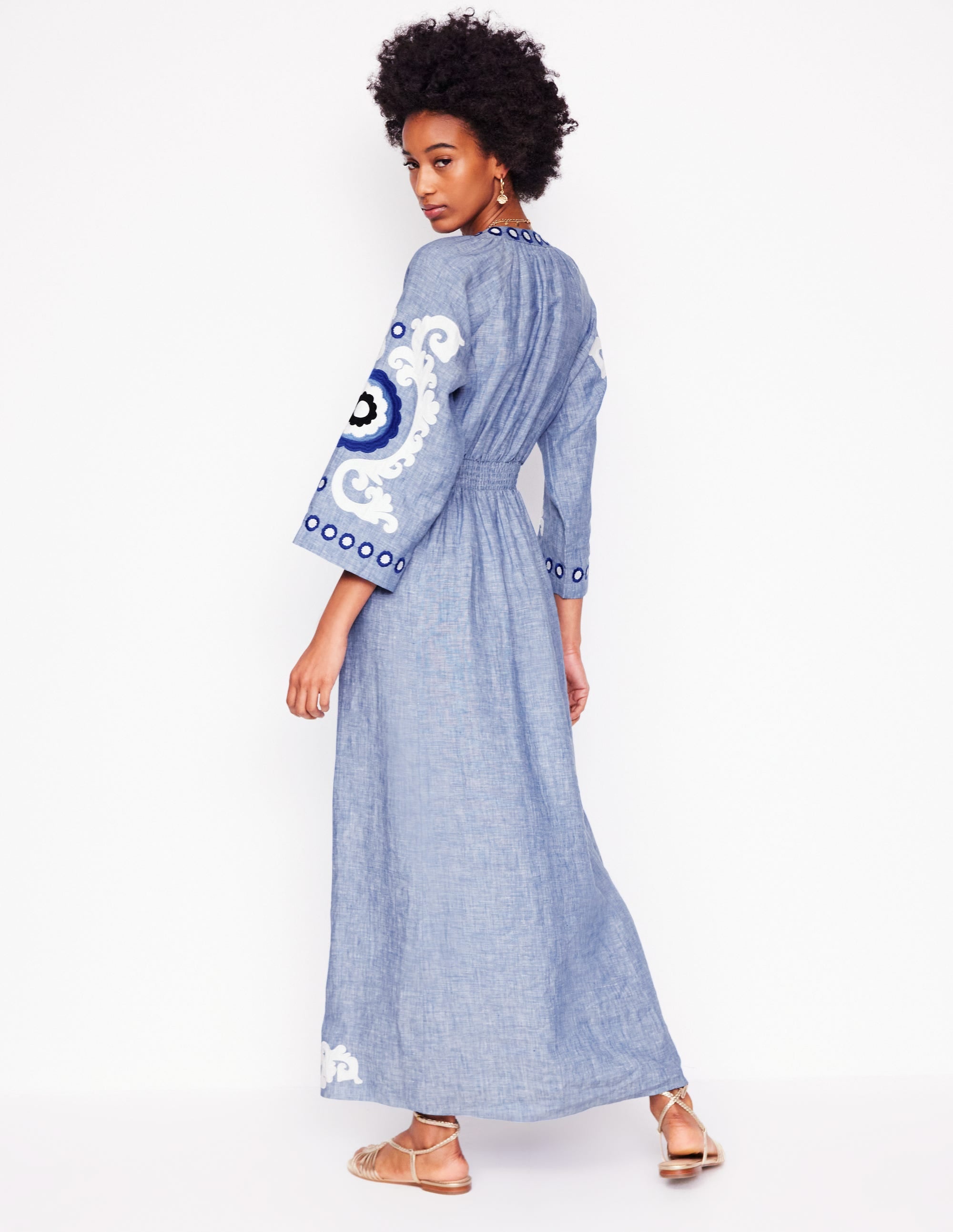 Una Midikleid aus Leinen-Blauer Faux-Uni - Image 5