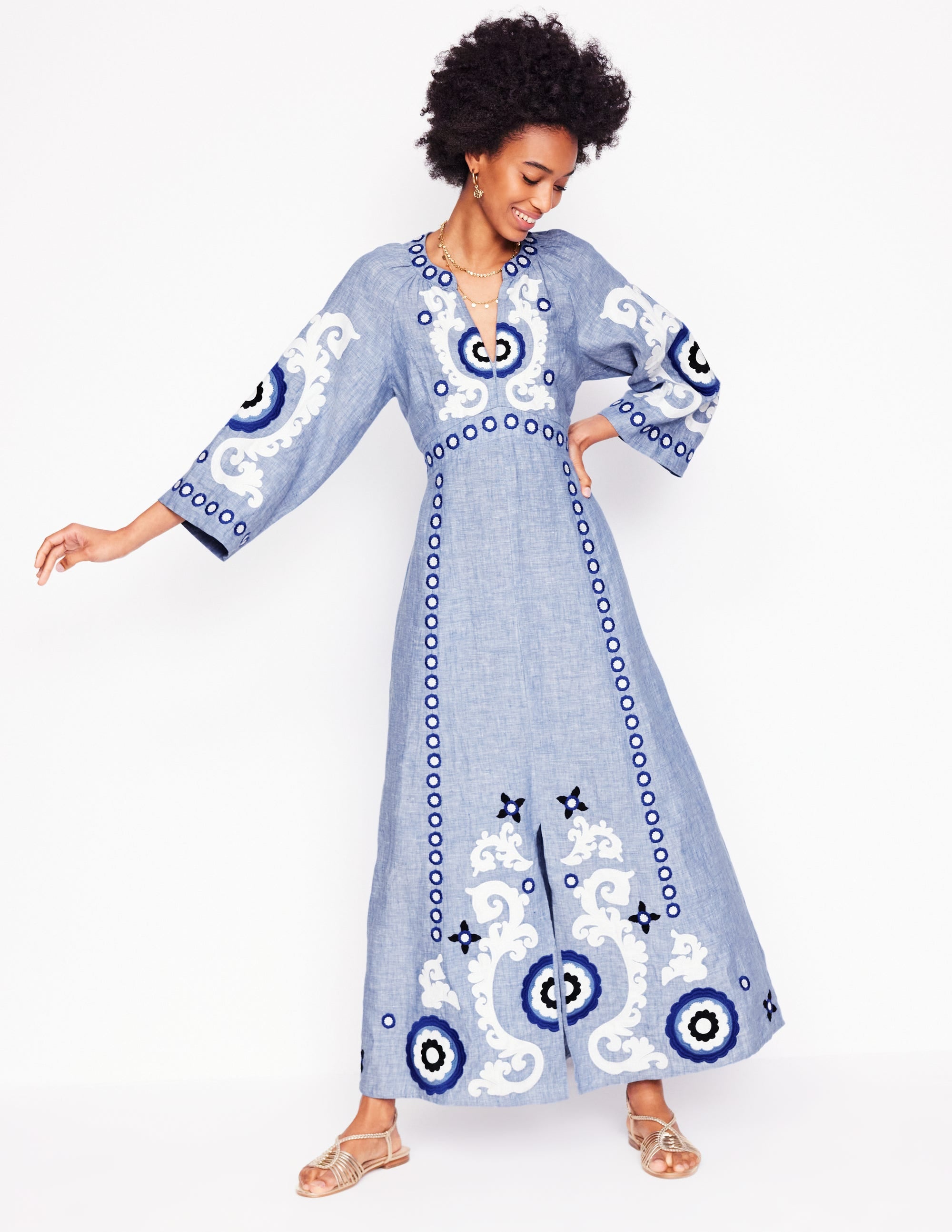 Una Midikleid aus Leinen-Blauer Faux-Uni - Image 6