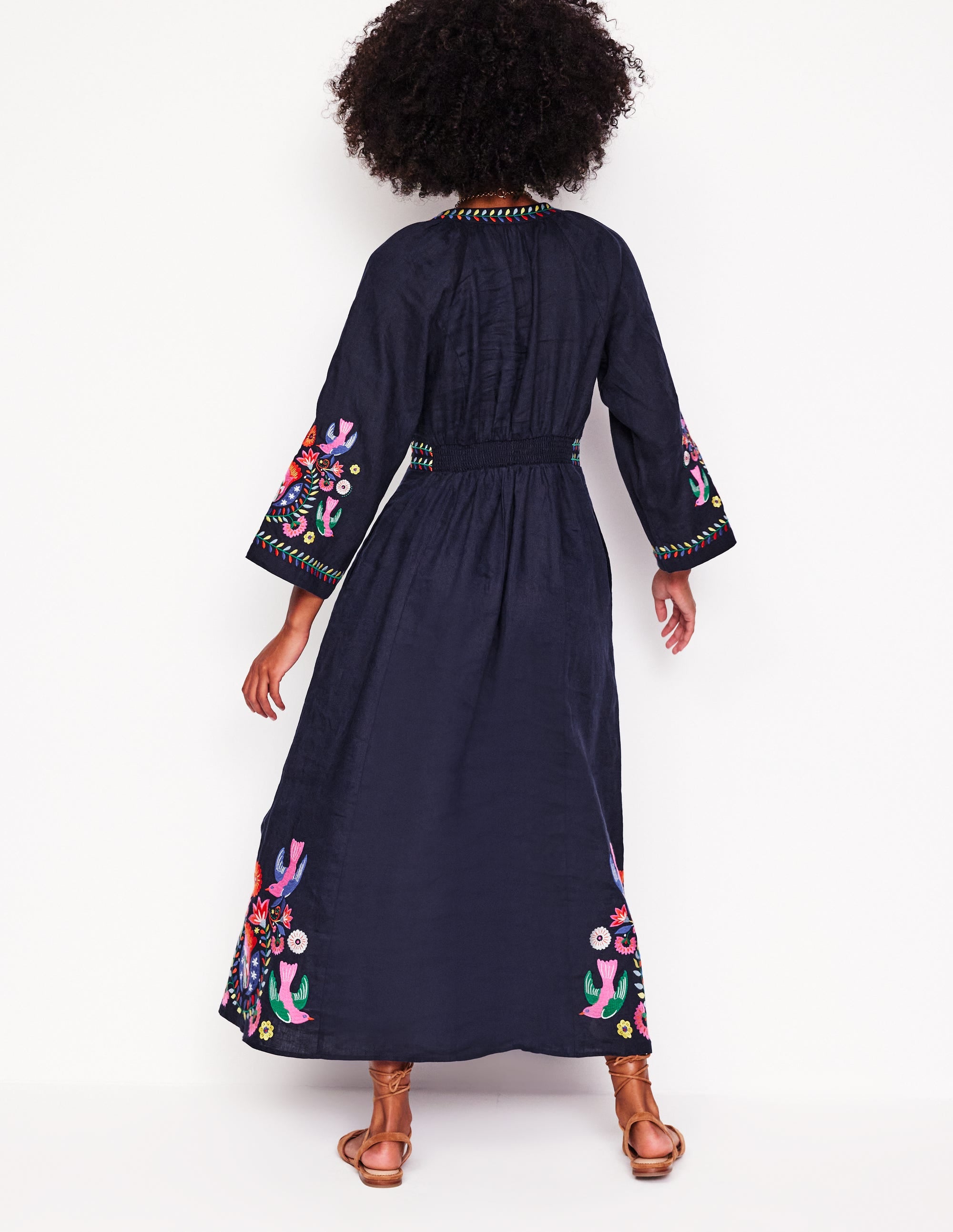 Una Midikleid aus Leinen-Navy/Bunt, Stickerei - Image 2