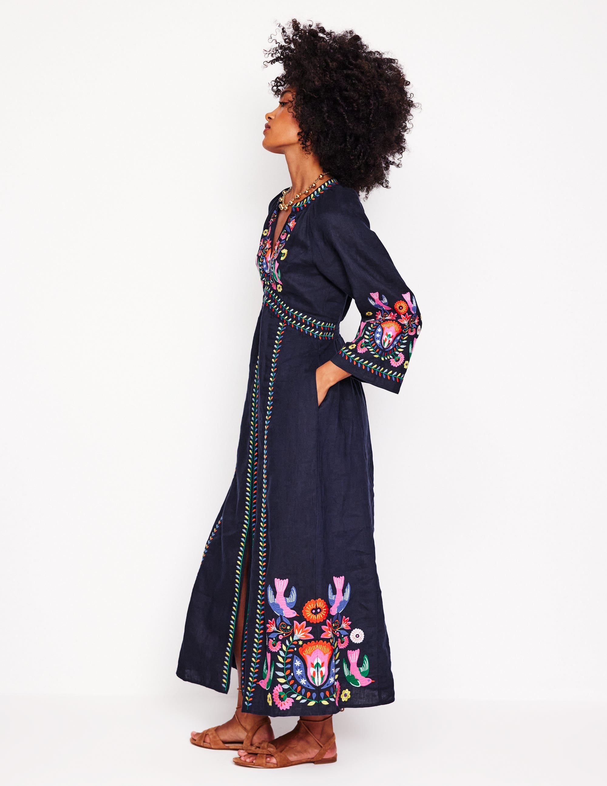 Una Midikleid aus Leinen-Navy/Bunt, Stickerei - Image 3