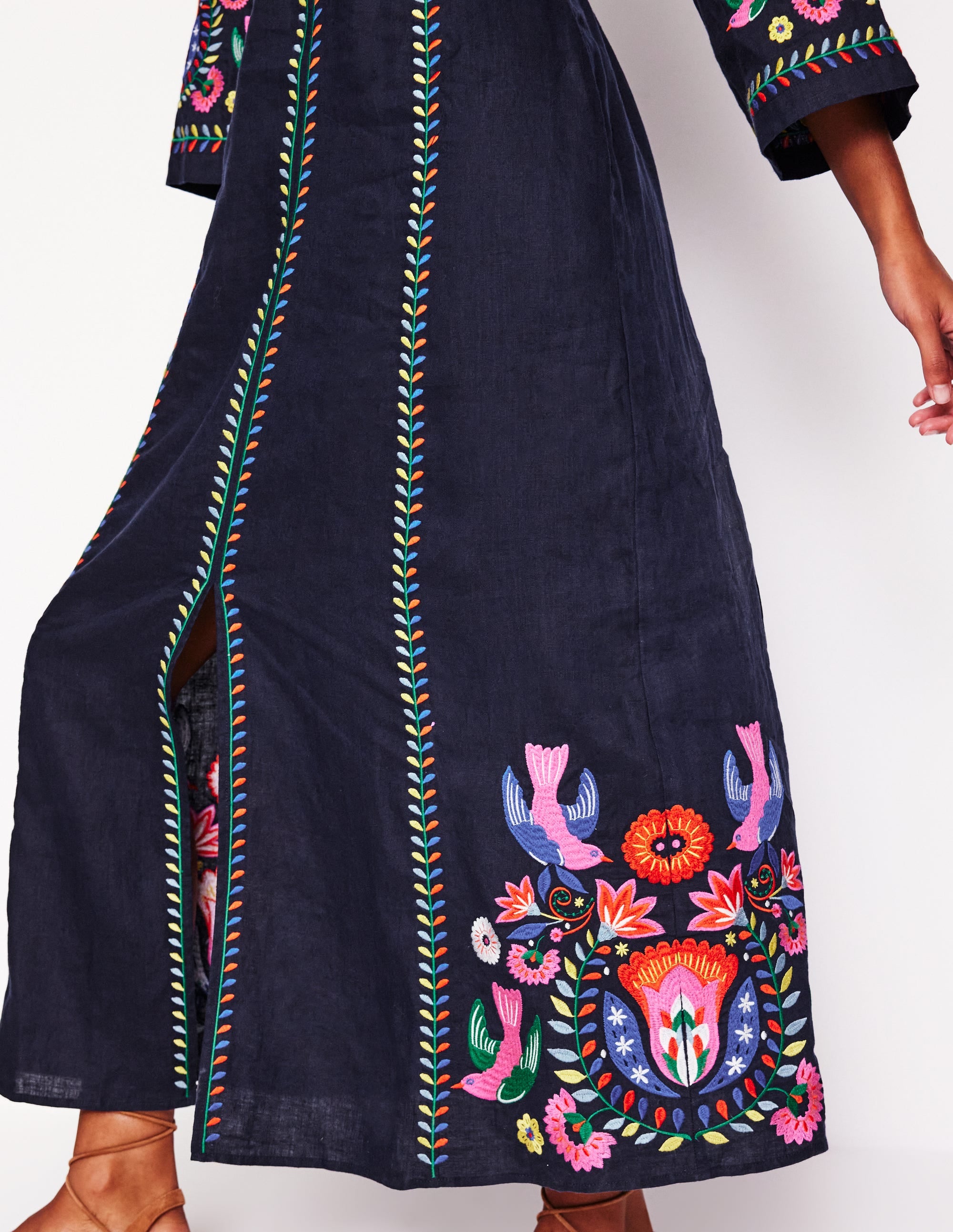 Una Midikleid aus Leinen-Navy/Bunt, Stickerei - Image 4