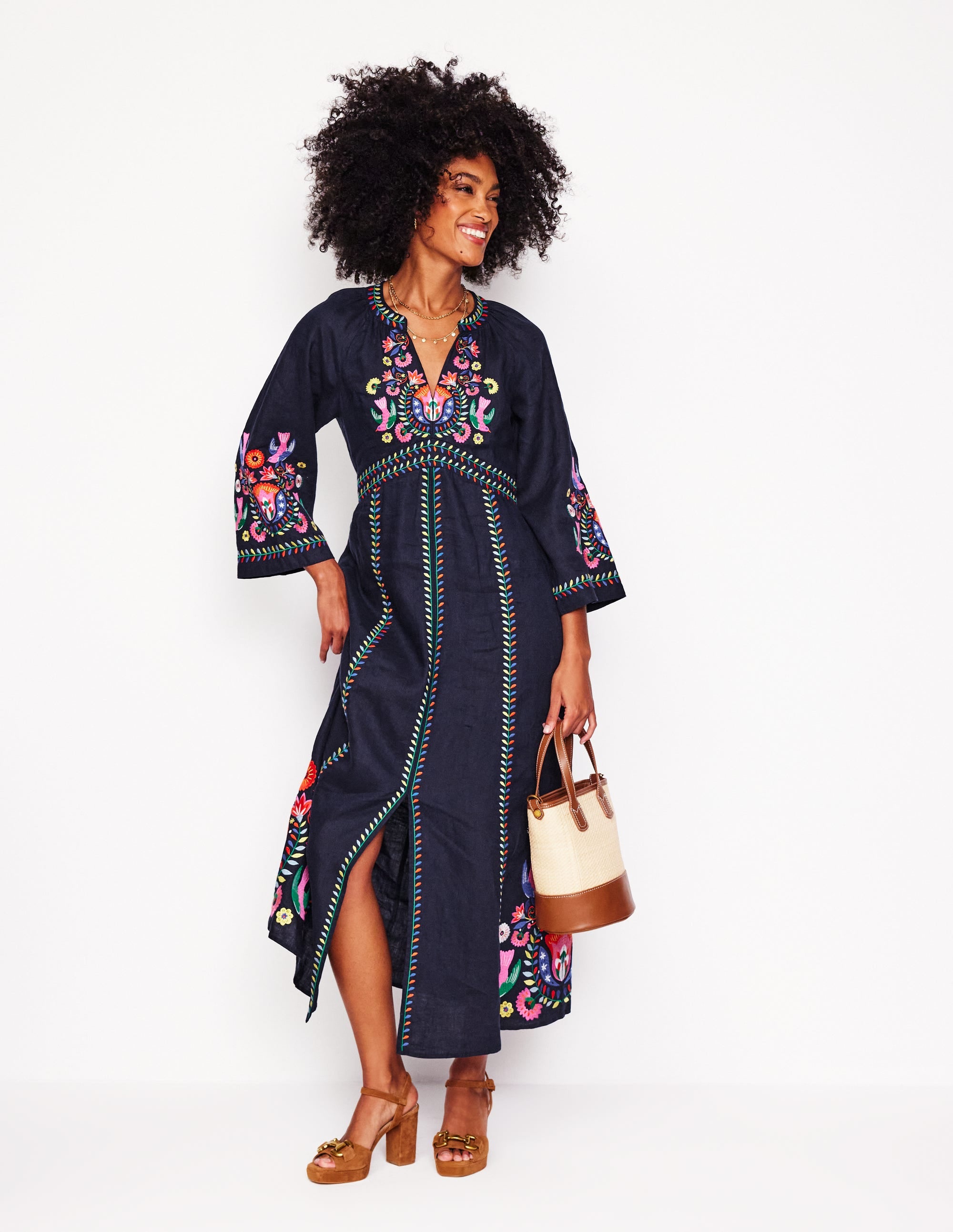 Una Midikleid aus Leinen-Navy/Bunt, Stickerei - Image 5