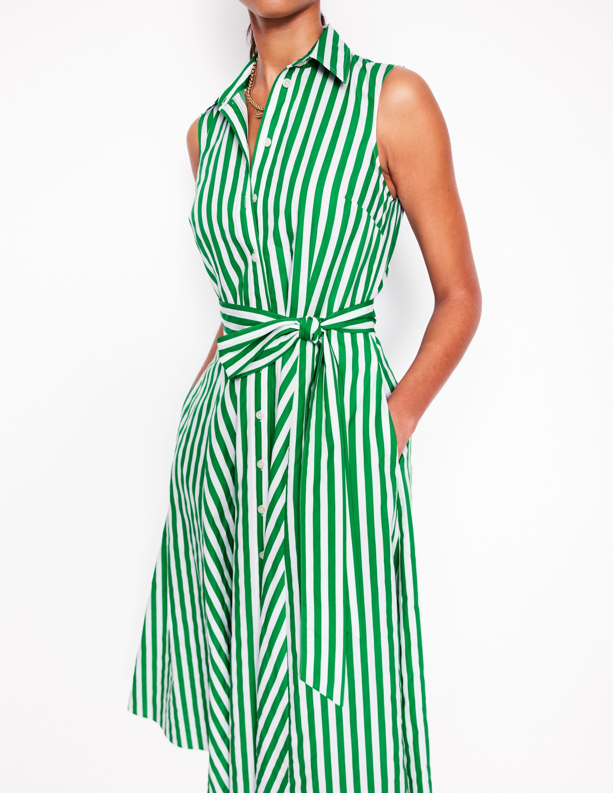 Robe-chemise Amy sans manches-Rayé émeraude profond - Image 2