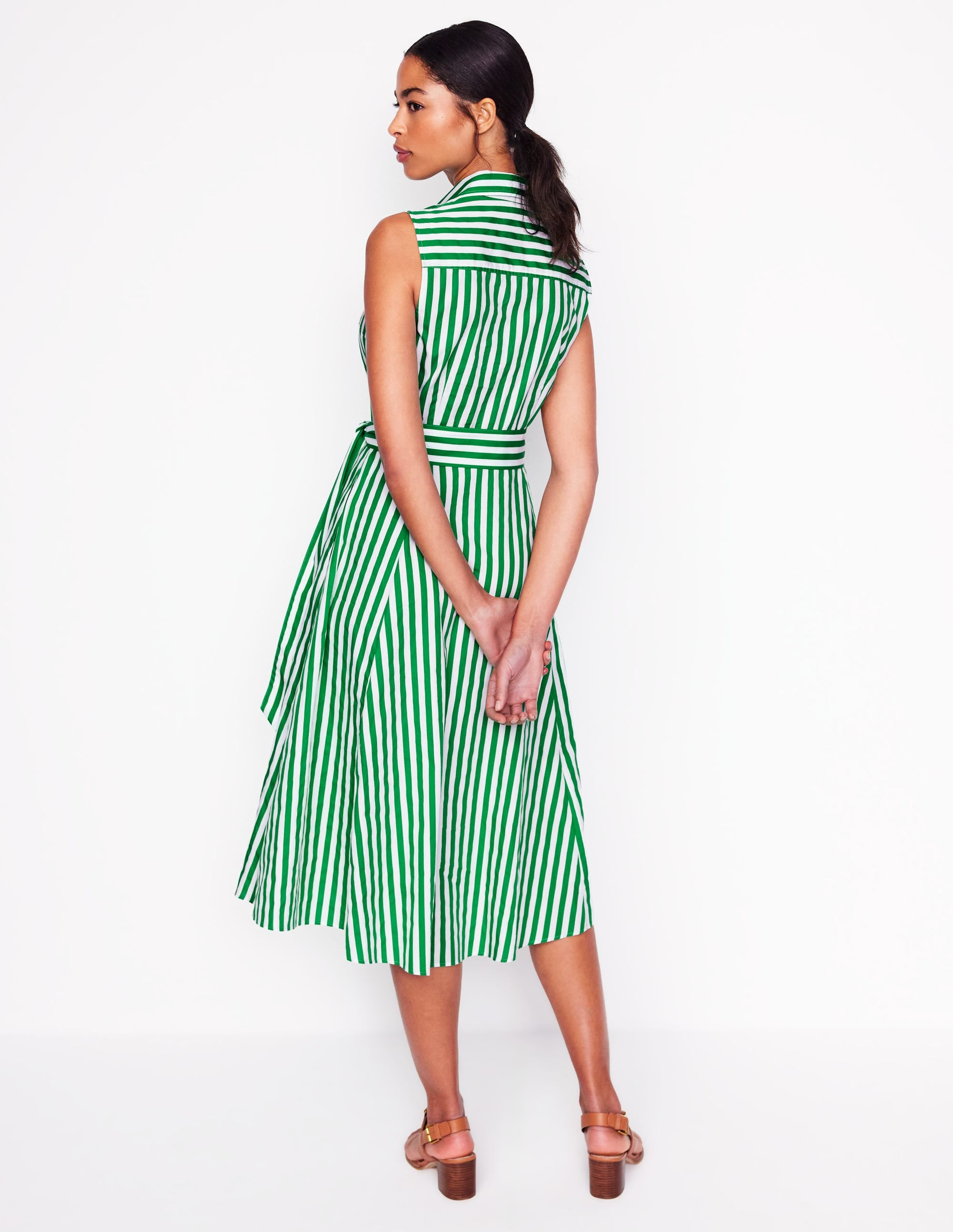 Robe-chemise Amy sans manches-Rayé émeraude profond - Image 3