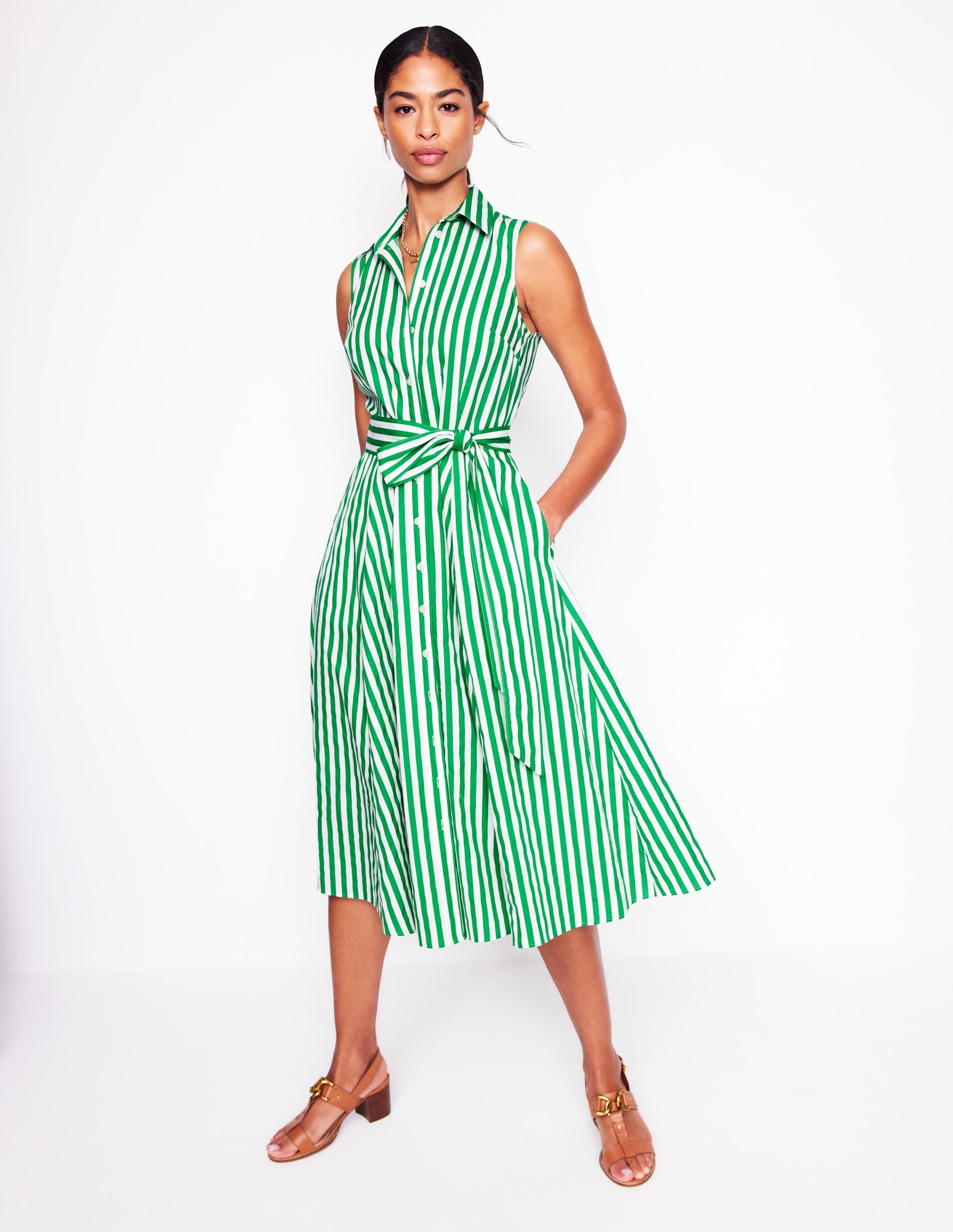 Robe-chemise Amy sans manches-Rayé émeraude profond - Image 4