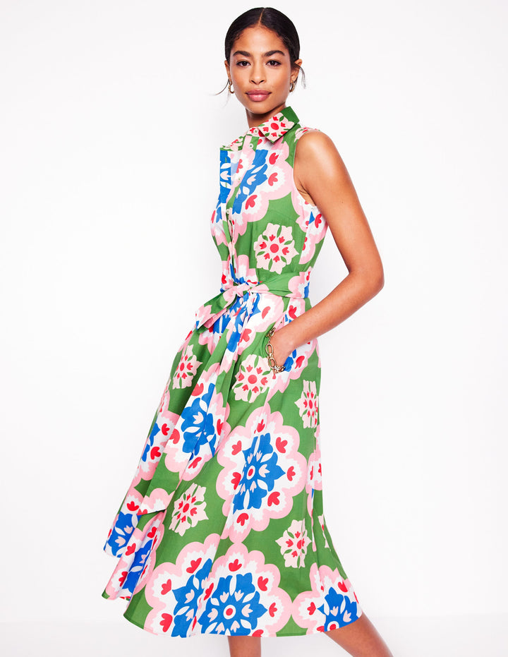 Amy Ärmelloses Hemdblusenkleid-Bunt, Geometrisches Blüten-Muster