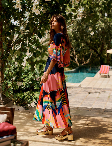 Maya Jersey-Maxikleid im Kimono-Stil-Bunt, Paradies-/Papageienmuster