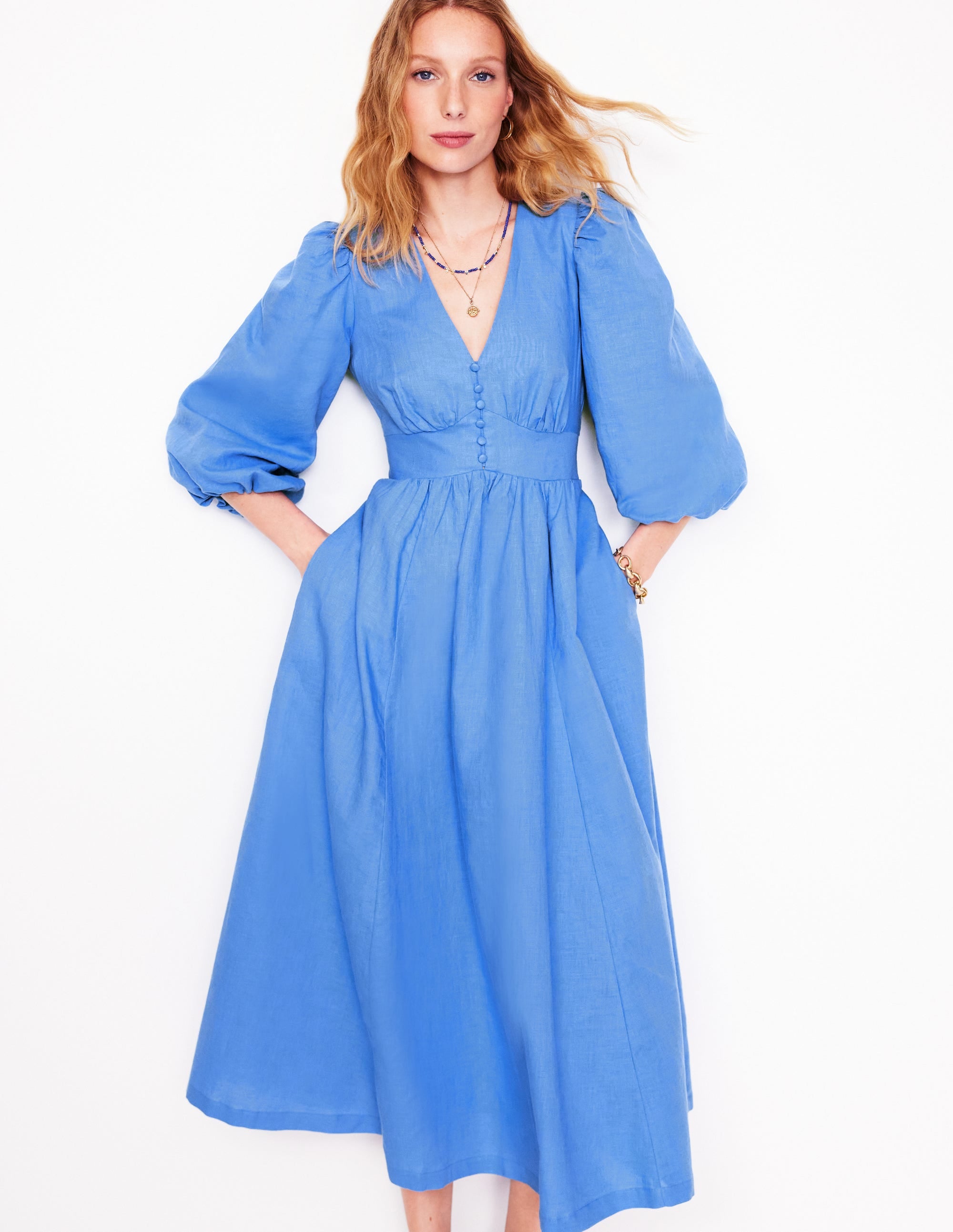 Lola Blouson-Maxikleid-Ozeanblau/Grau Meliert - Image 1