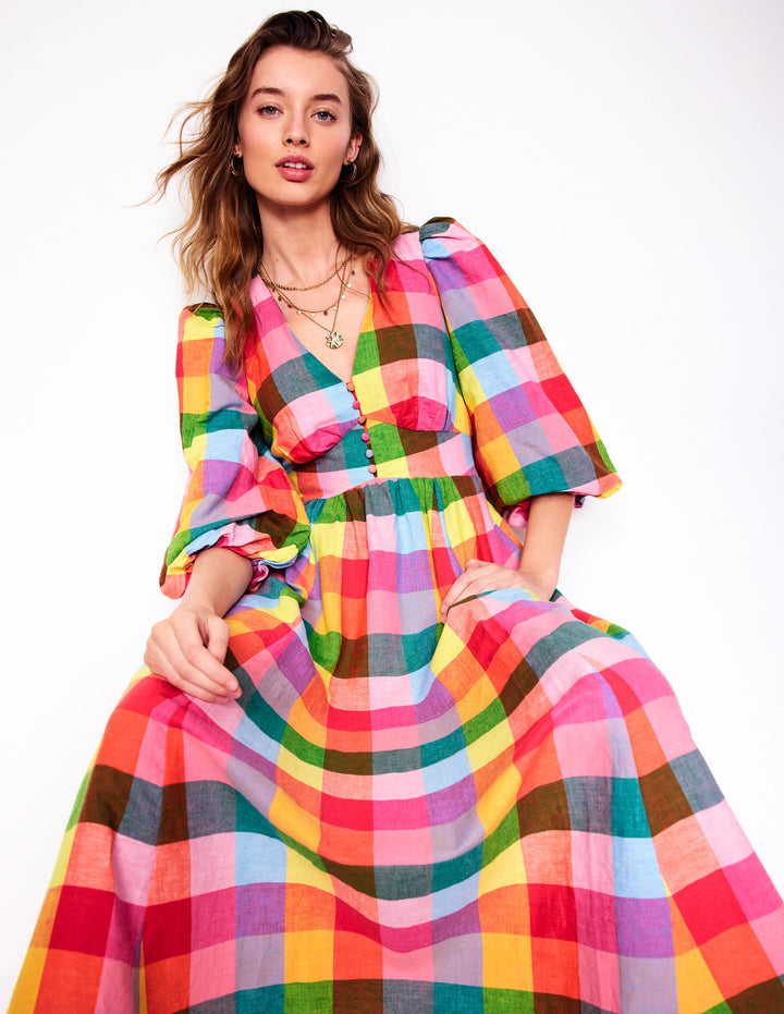 Lola Blouson-Maxikleid-Regenbogen Bunt Vichykaro
