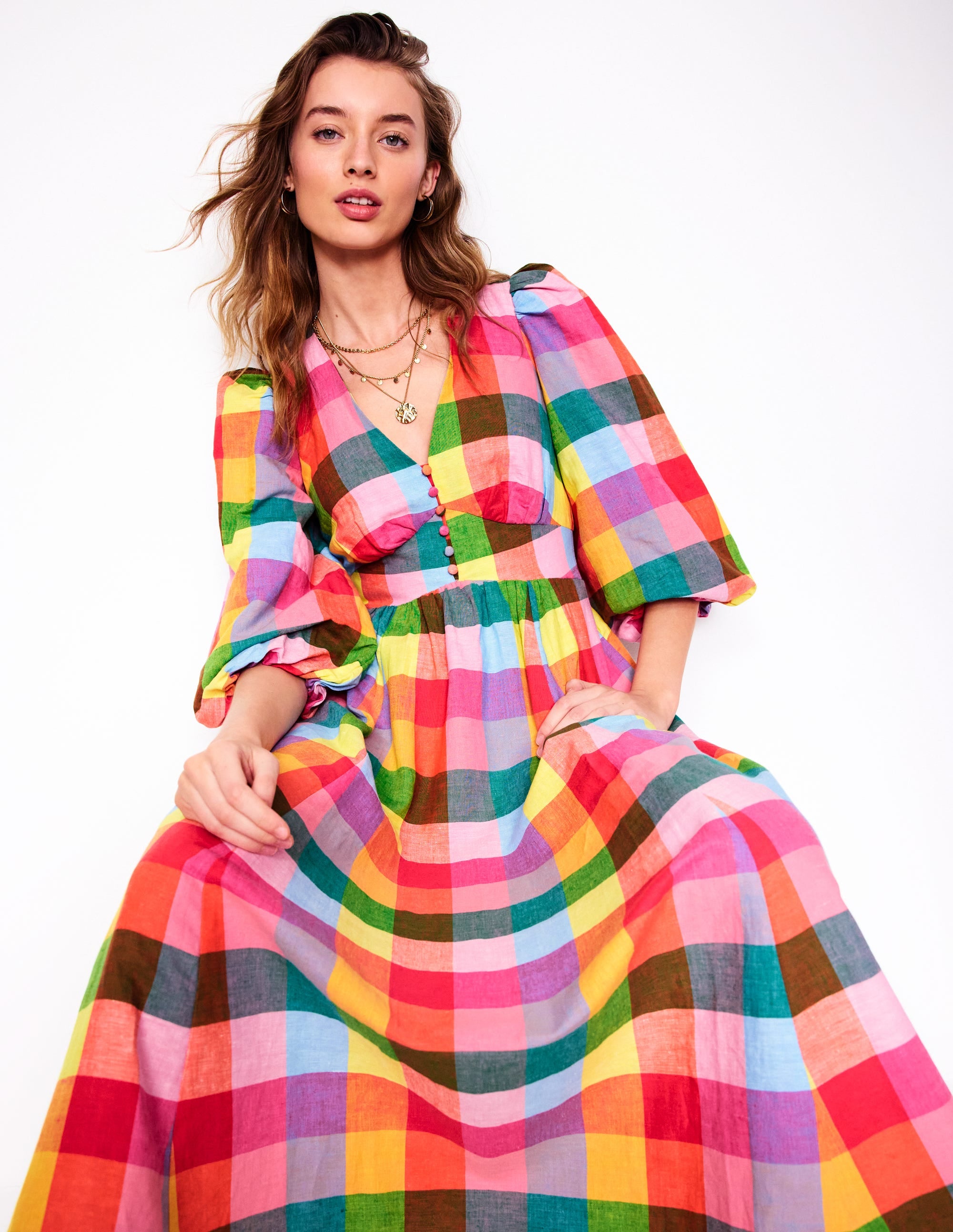 Lola Blouson-Maxikleid-Regenbogen Bunt Vichykaro - Image 1