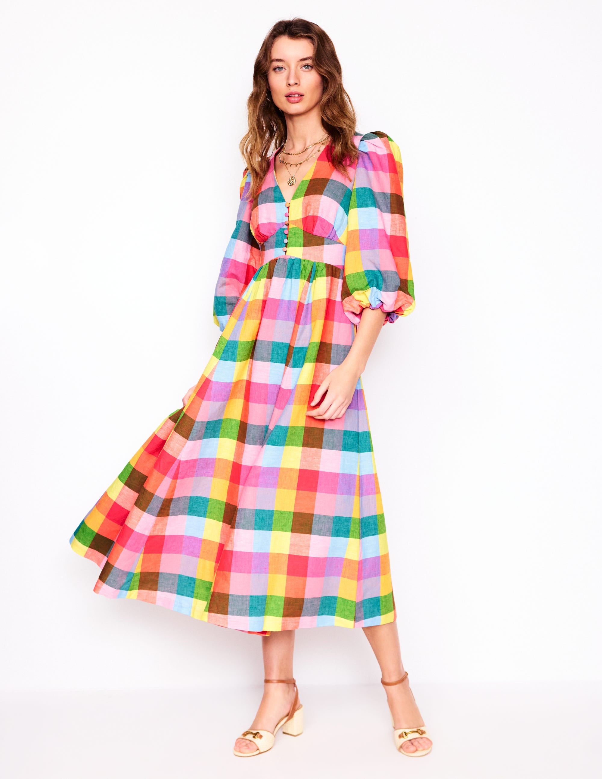 Lola Blouson-Maxikleid-Regenbogen Bunt Vichykaro - Image 4